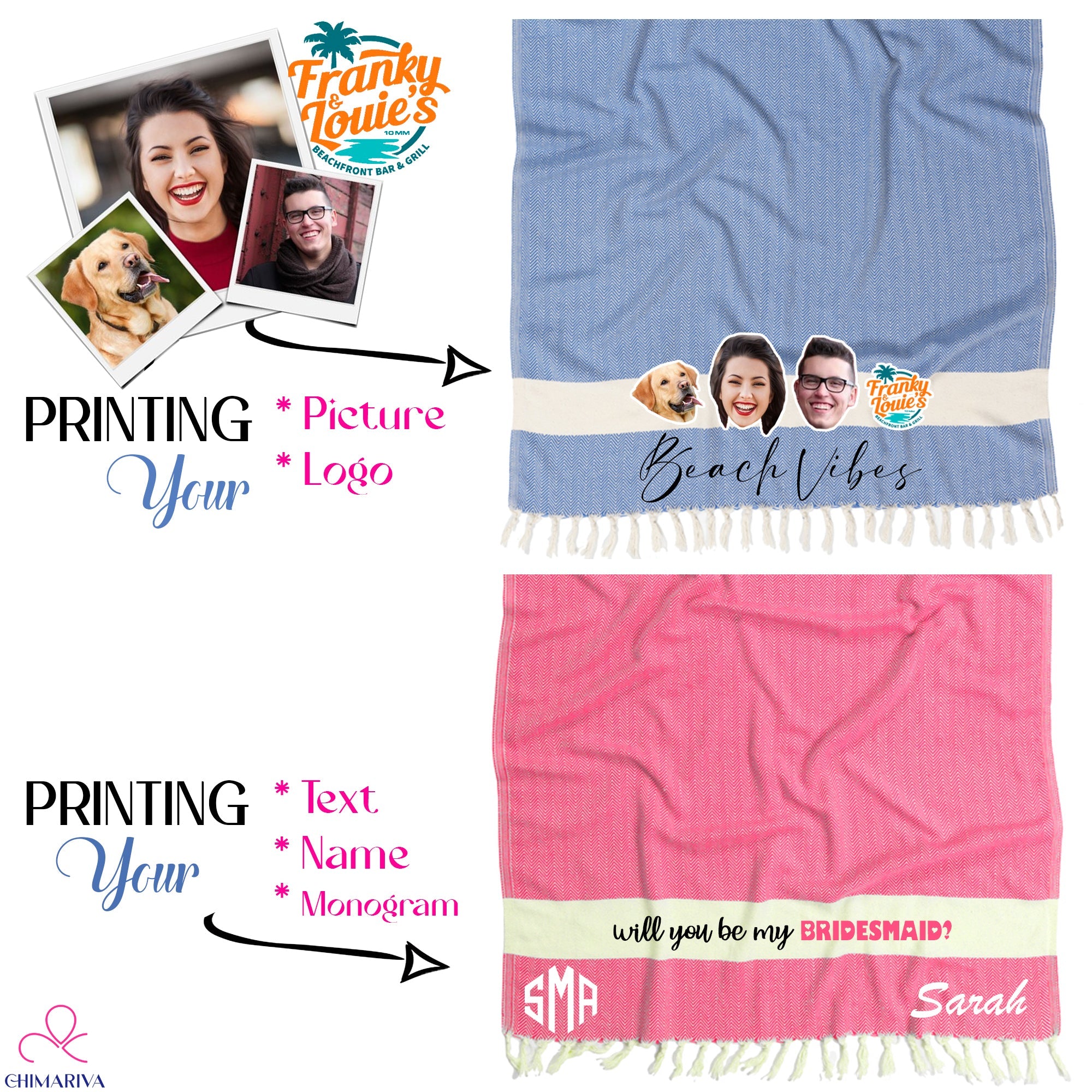 Personalized bachelorette beach towels for the bride squad, group order ready in 1 to 5 days