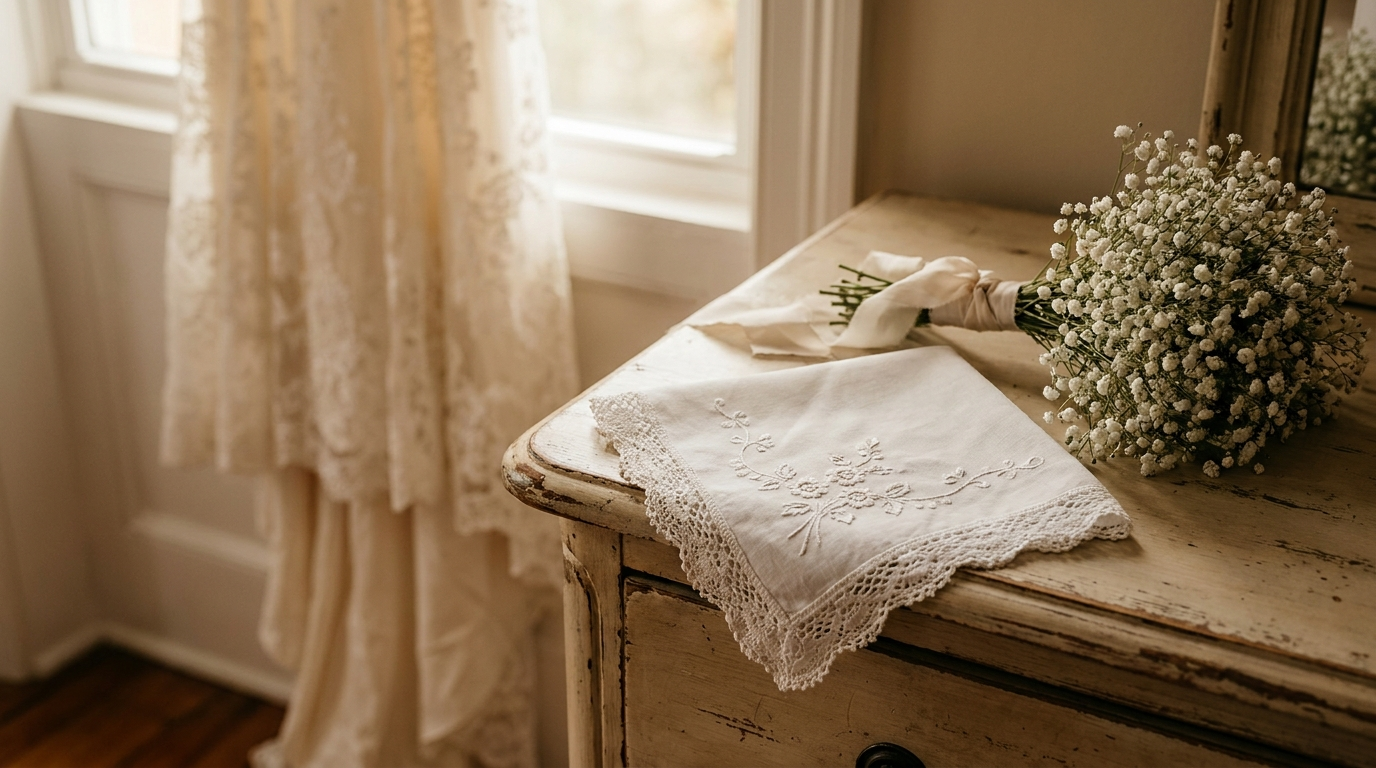 Personalized wedding handkerchief embroidered for the bride, mother, or father — ships in 1 to 5 days via UPS Express
