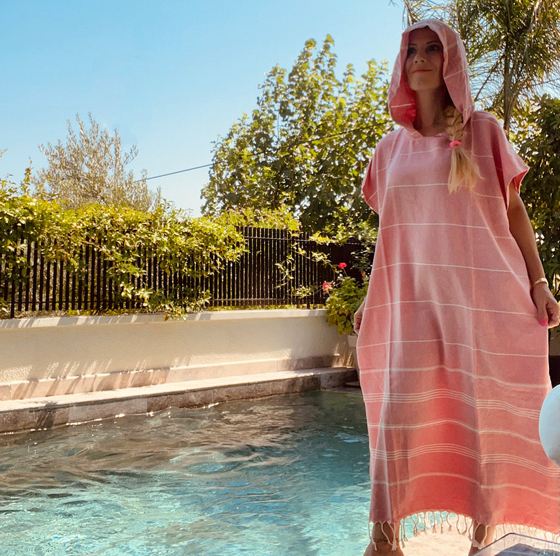 Embroidered hooded beach poncho for adults
