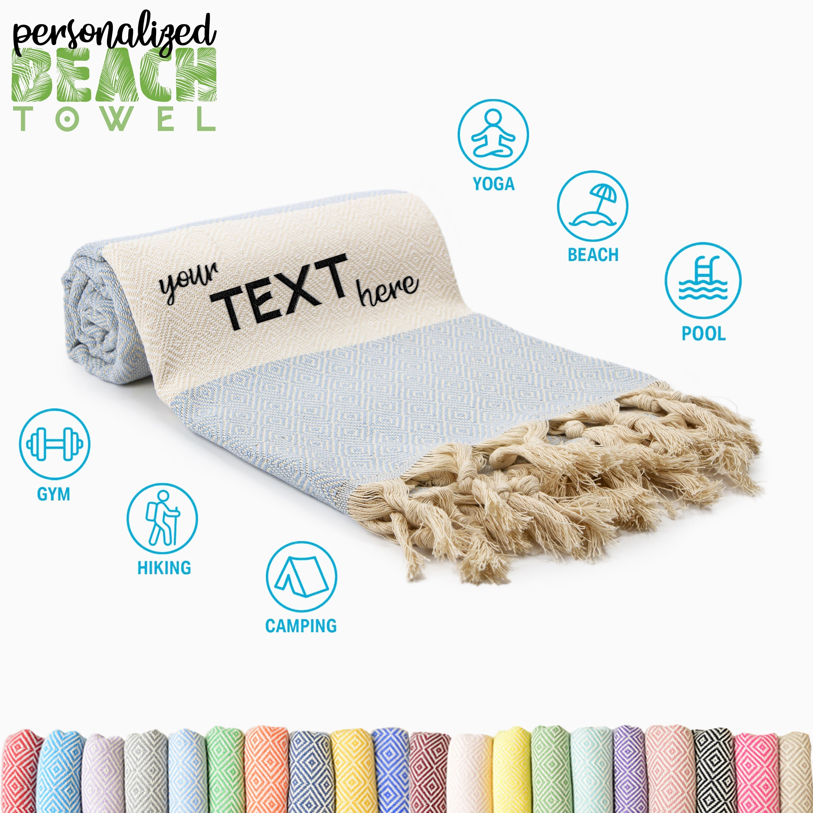 Personalized Turkish cotton beach towels by Chimariva