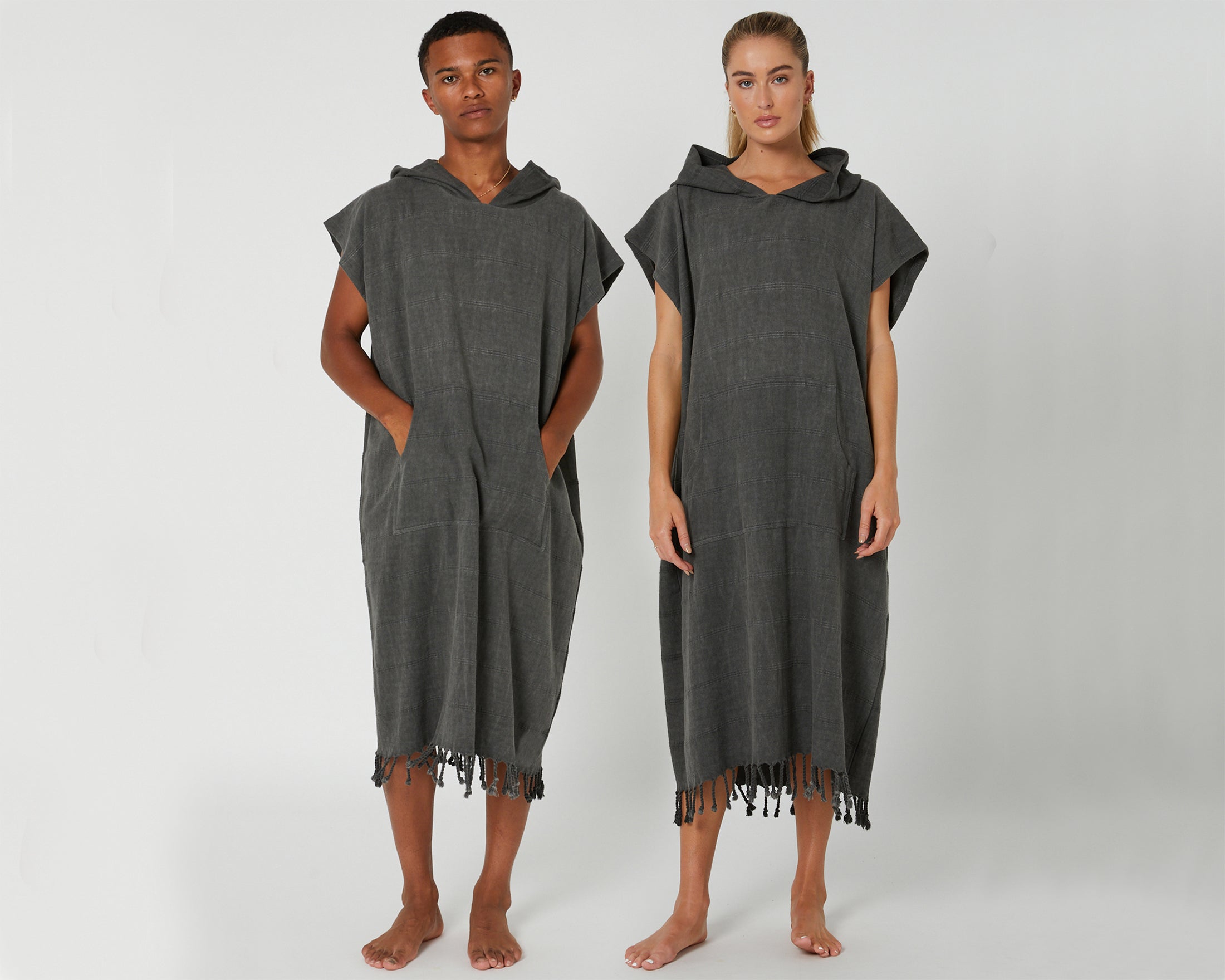 Embroidered Stonewashed Hooded Poncho for Adults, Unisex Beach Cover-up