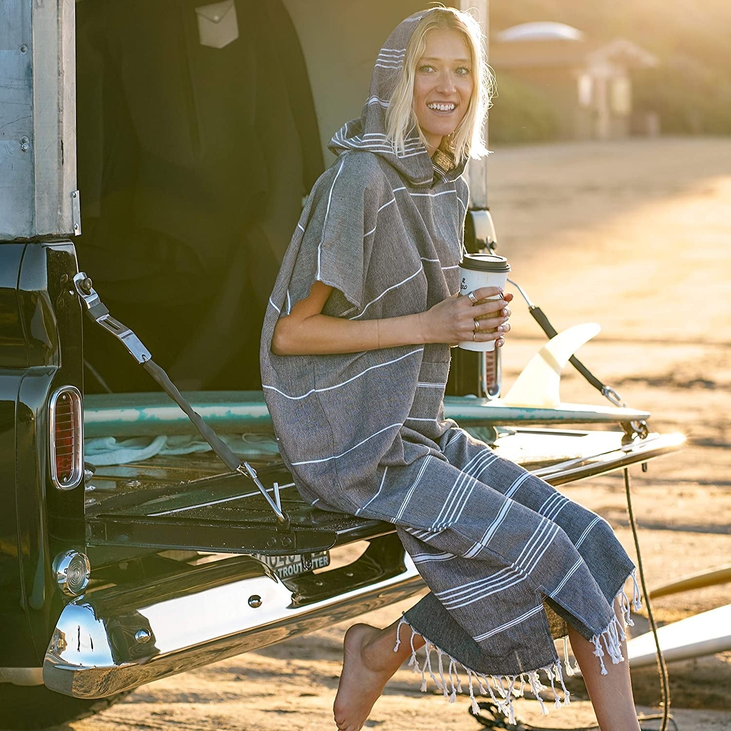 Embroidered Hooded Poncho for Adults, Unisex Beach Cover-up