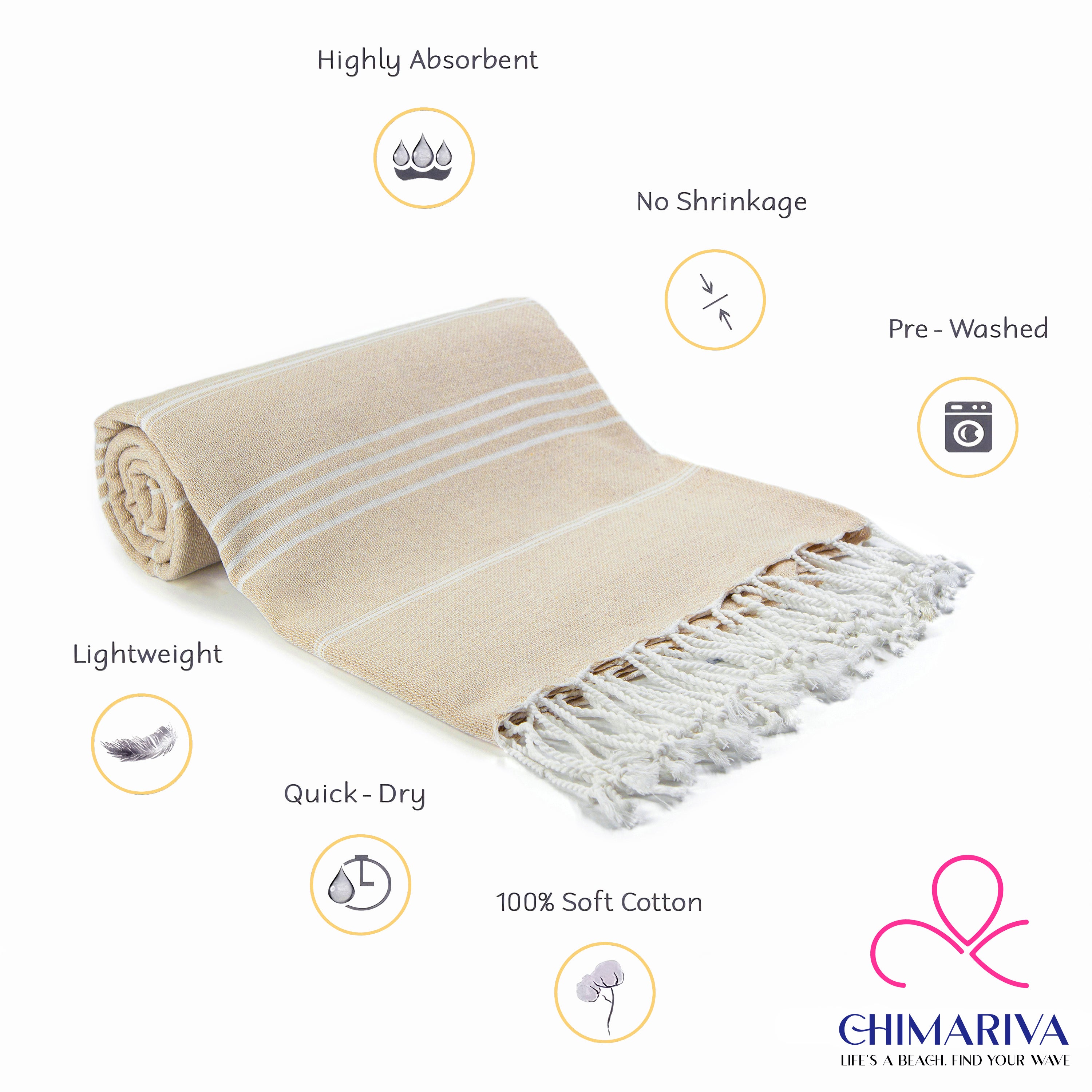 Beige Turkish Beach Towel, Oversized Quick Dry Bath Towels