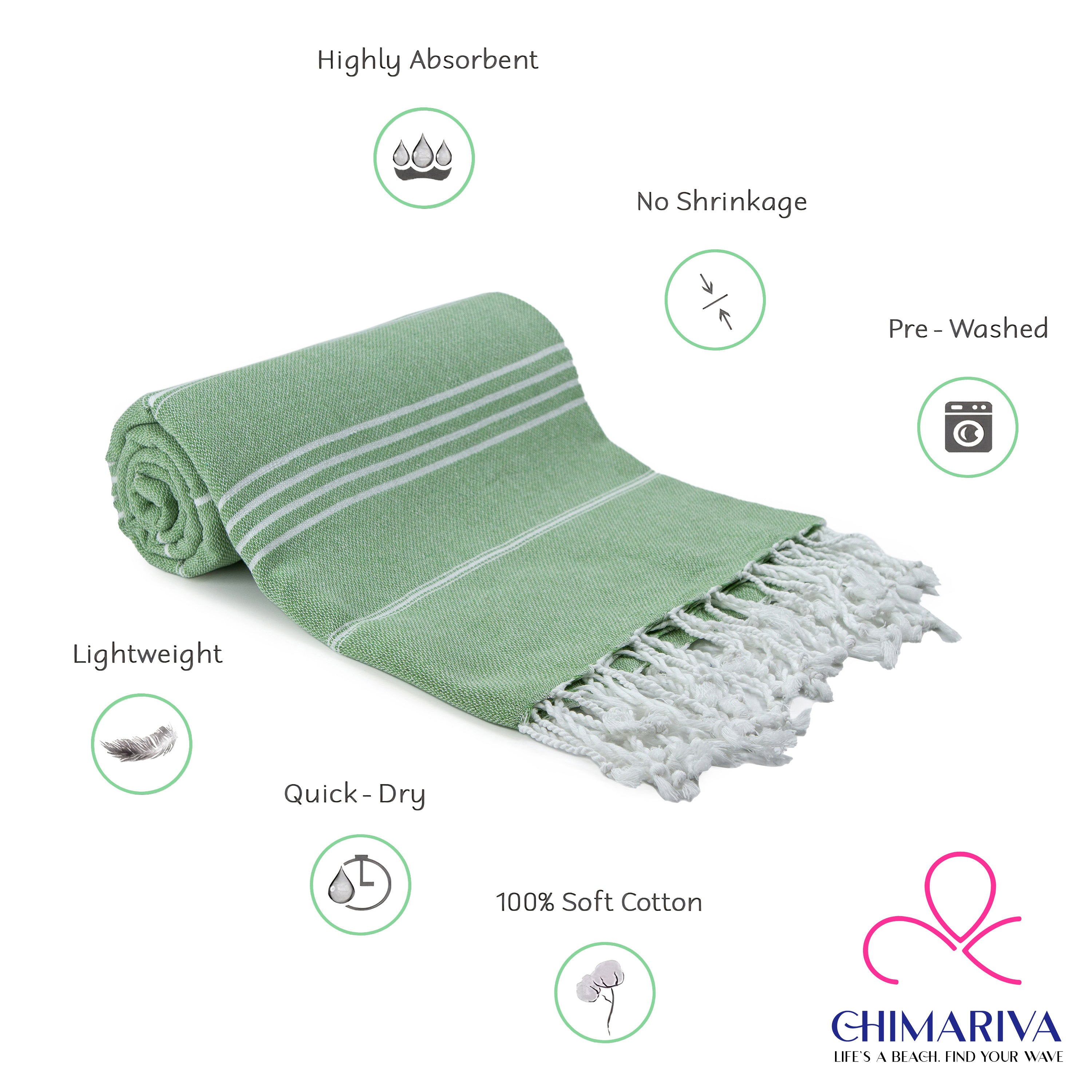 Green Turkish Beach Towel, Oversized Quick Dry Bath Towels