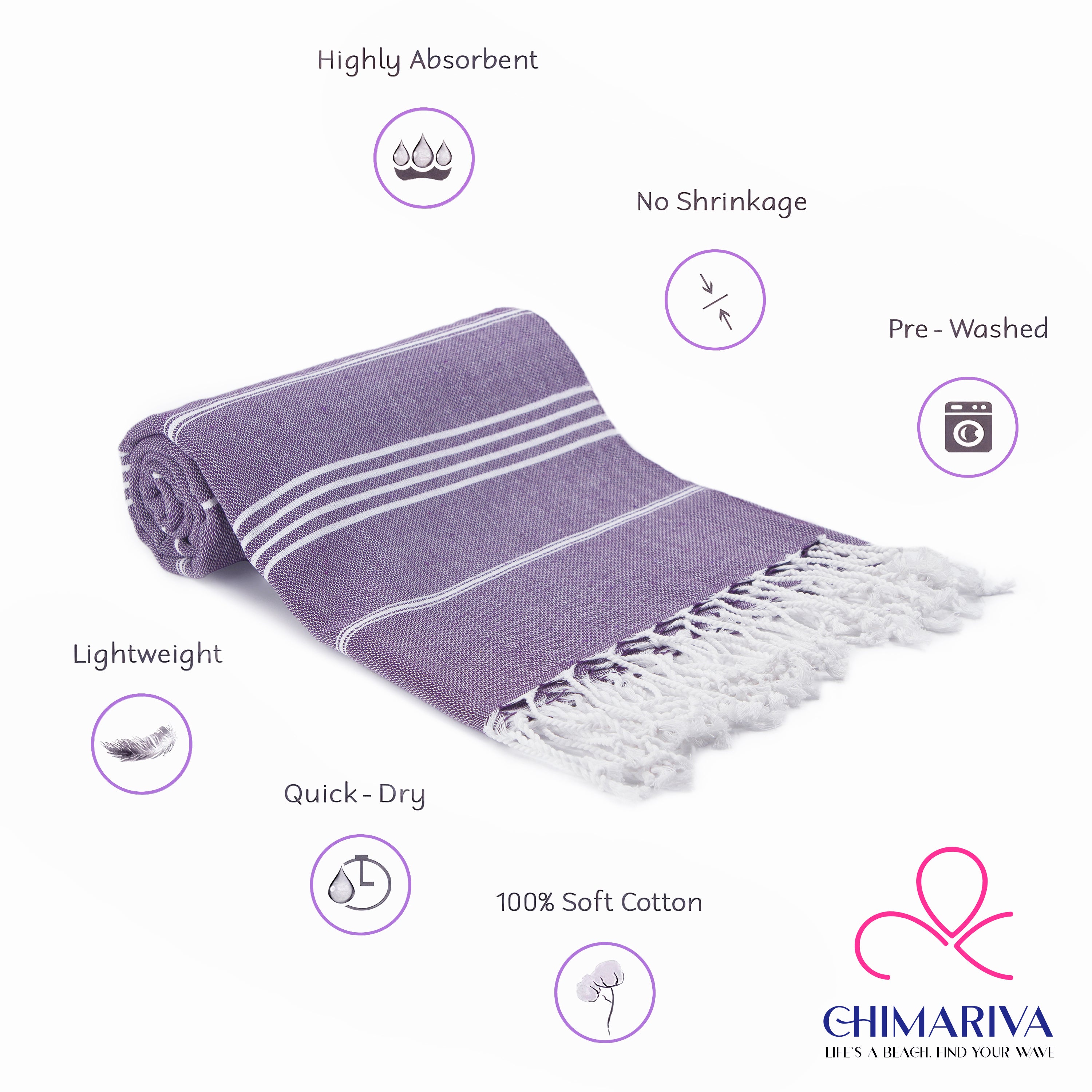 Purple Turkish Beach Towel, Oversized Quick Dry Bath Towels