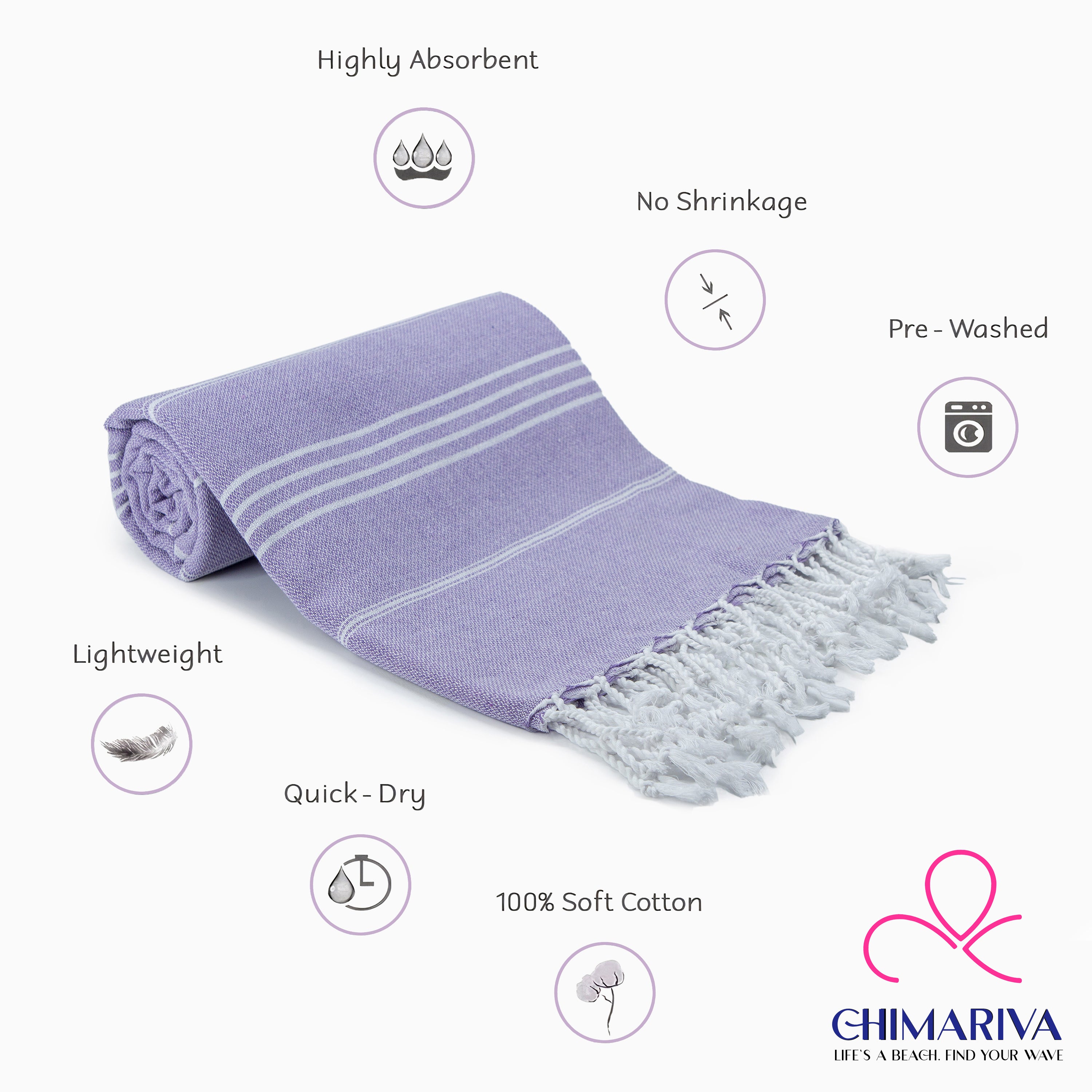 Lilac Turkish Beach Towel, Oversized Quick Dry Bath Towels