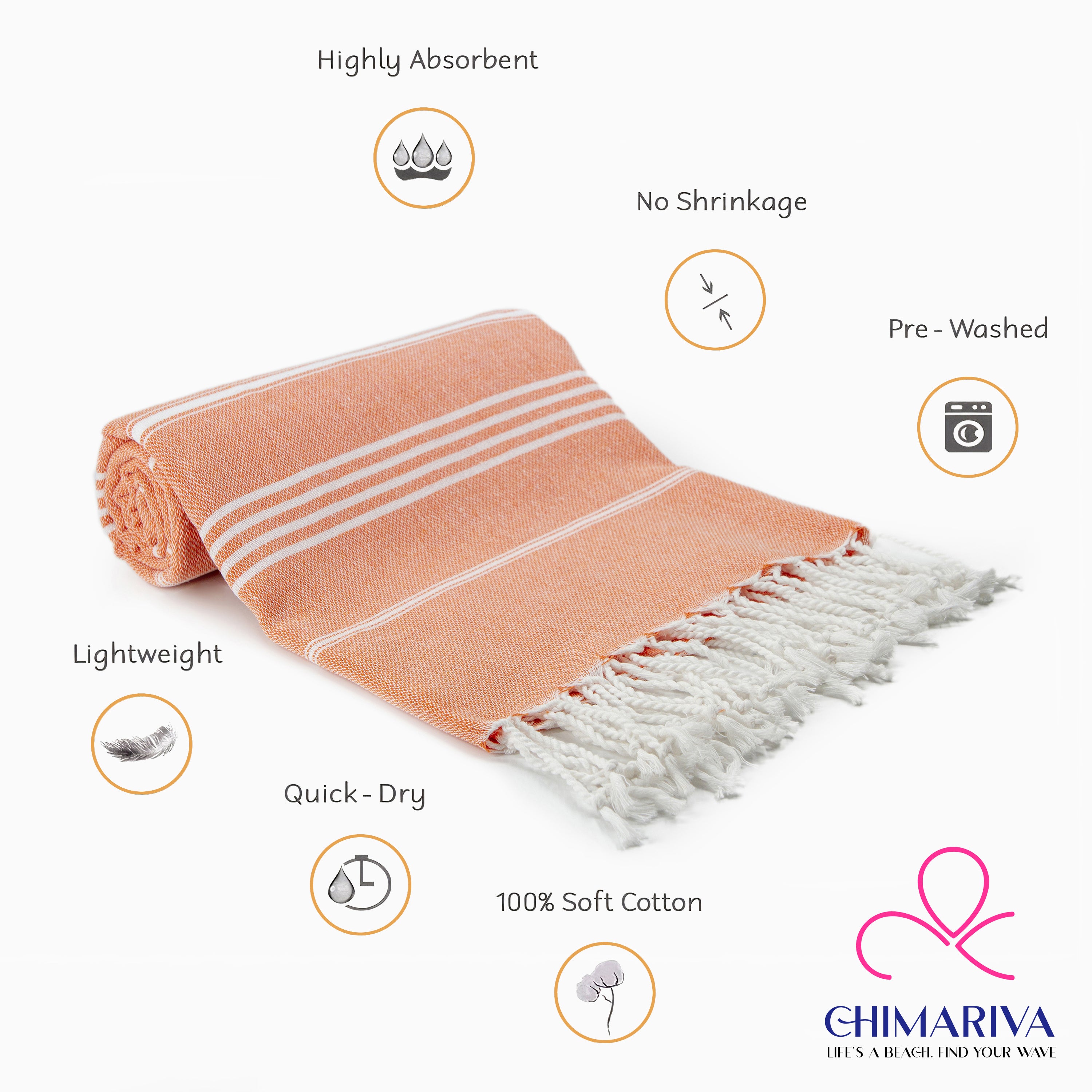 Orange Turkish Beach Towel, Oversized Quick Dry Bath Towels