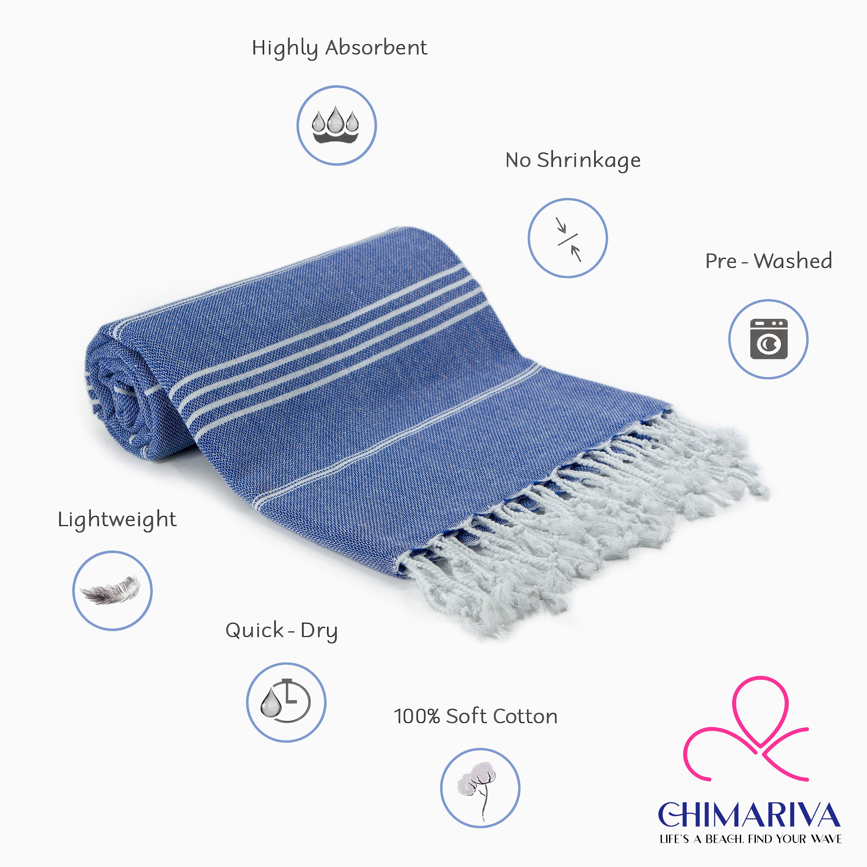 Blue Turkish Beach Towel, Oversized Quick Dry Bath Towels