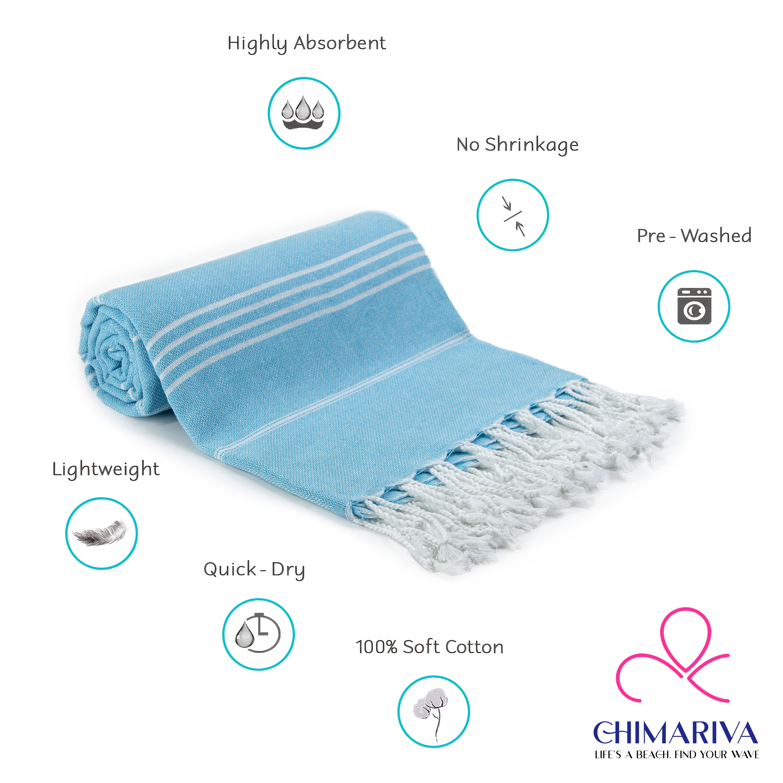 Turquoise Turkish Beach Towel, Oversized Quick Dry Bath Towels