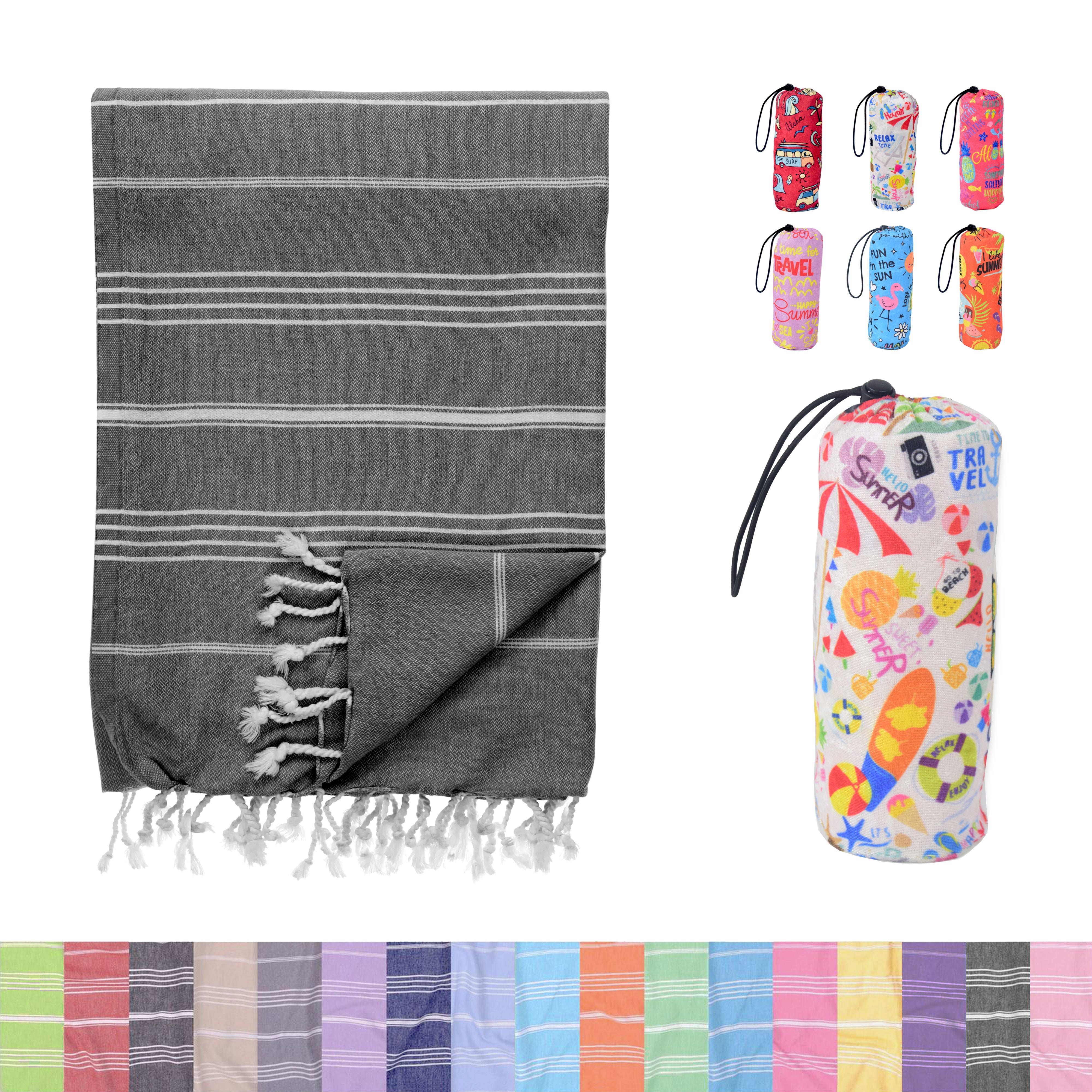 Black Turkish Beach Towel, Oversized Quick Dry Bath Towels