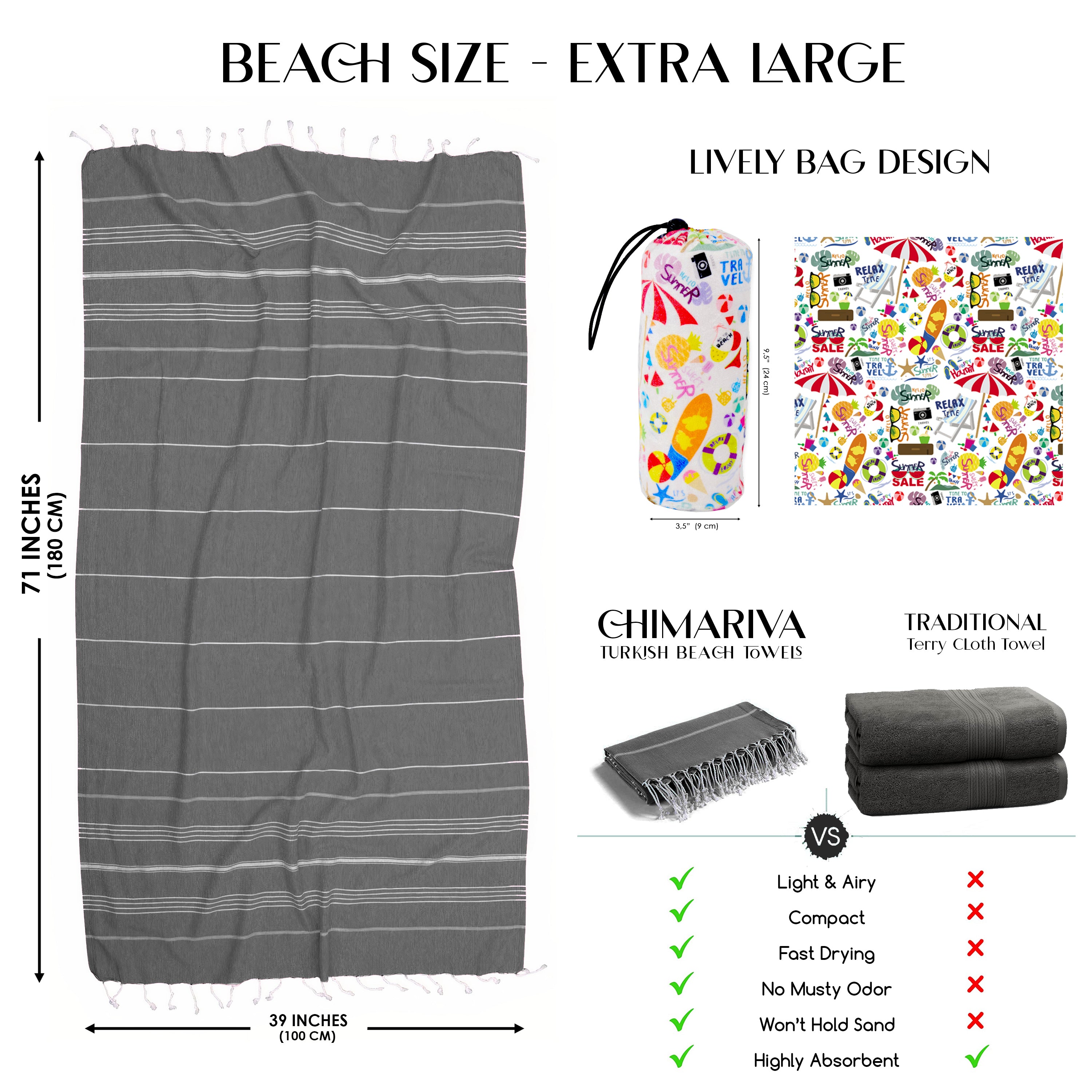 Black Turkish Beach Towel, Oversized Quick Dry Bath Towels