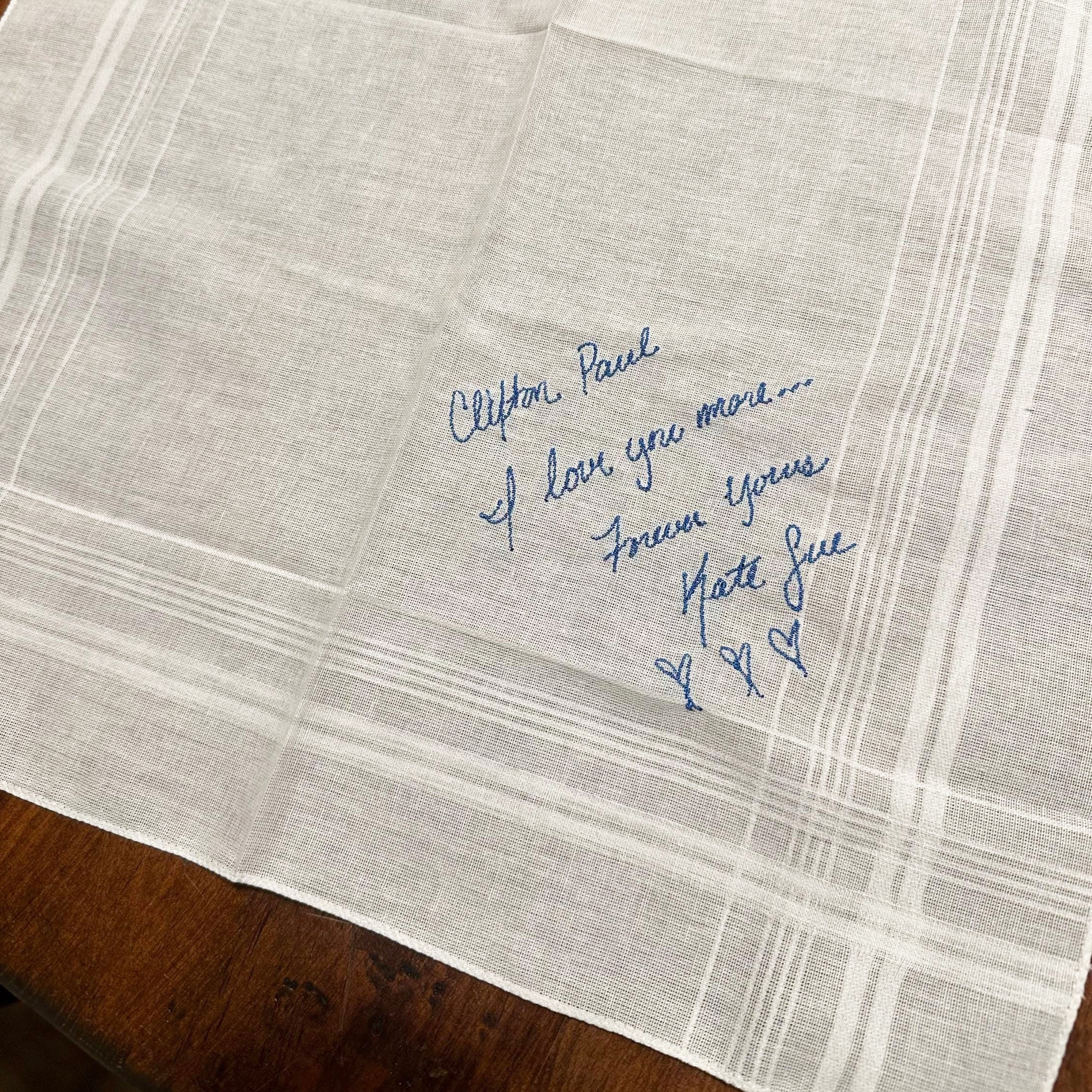 Personalized wedding handkerchief — custom embroidered keepsake by Chimariva