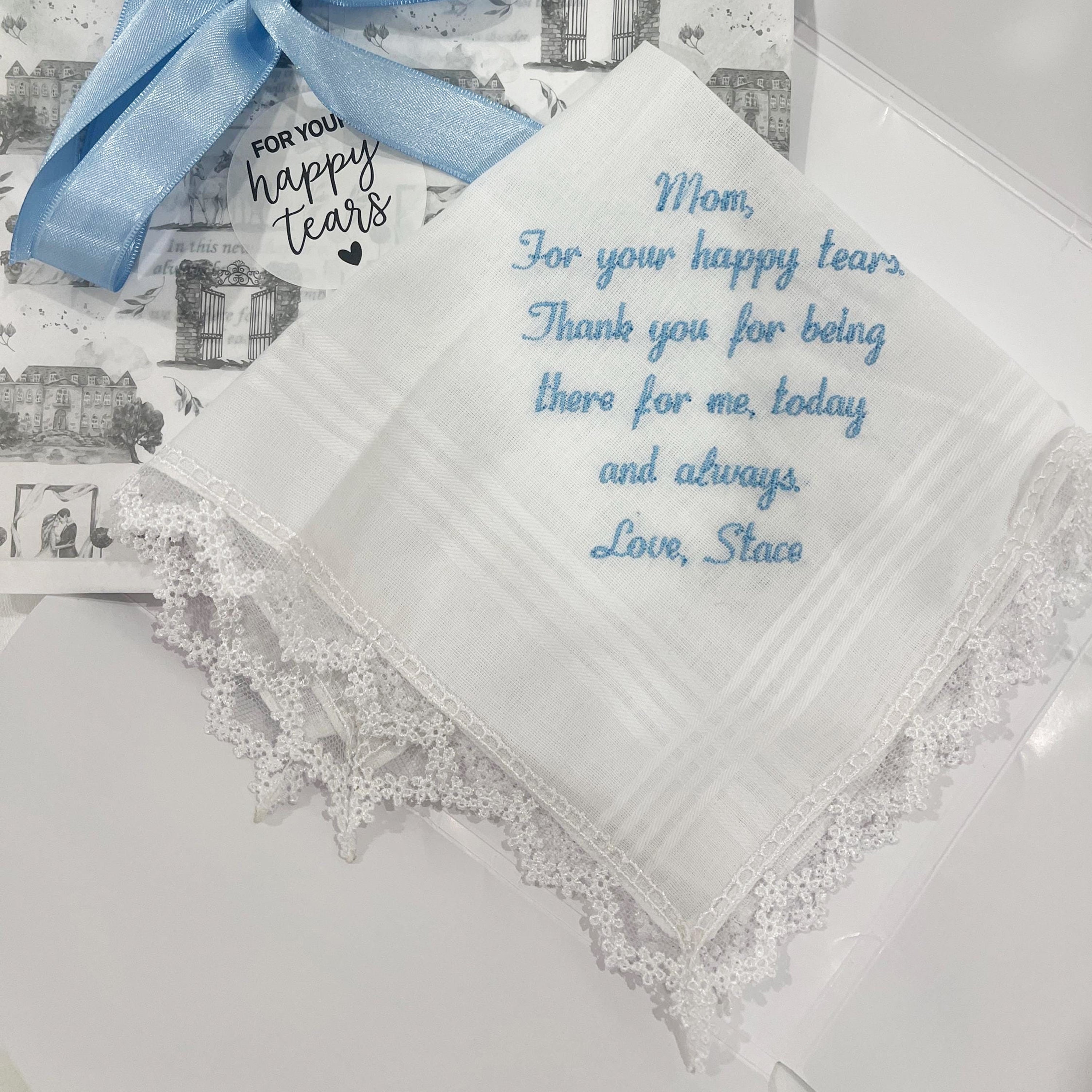 Personalized wedding handkerchief — custom embroidered keepsake by Chimariva
