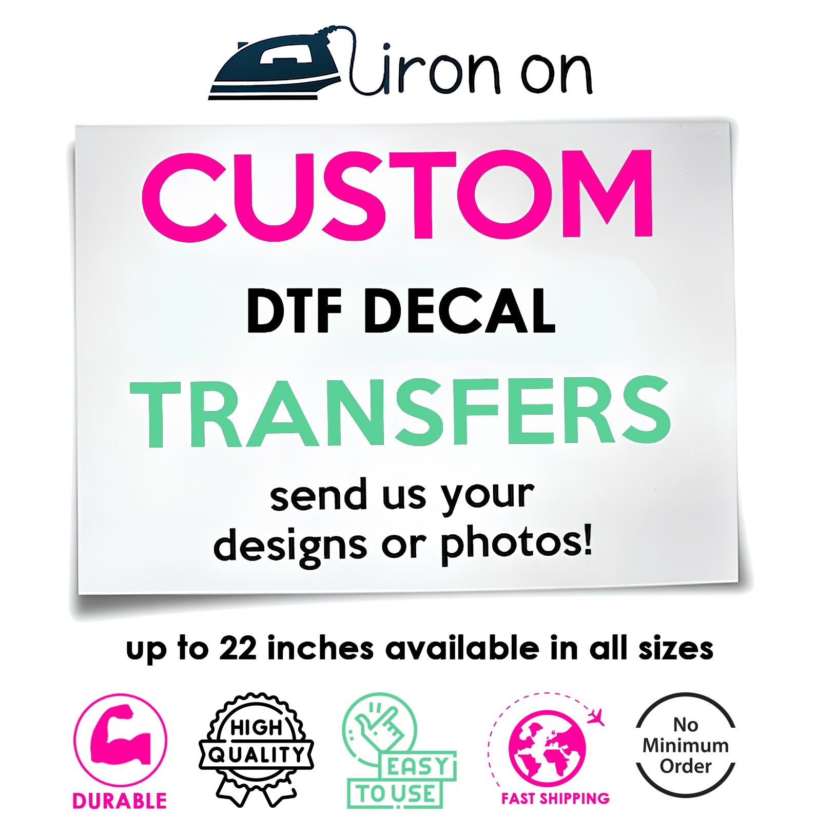 DTF Heat Transfer Sheet, DIY Custom DTF Printing Artwork, Iron on Transfer