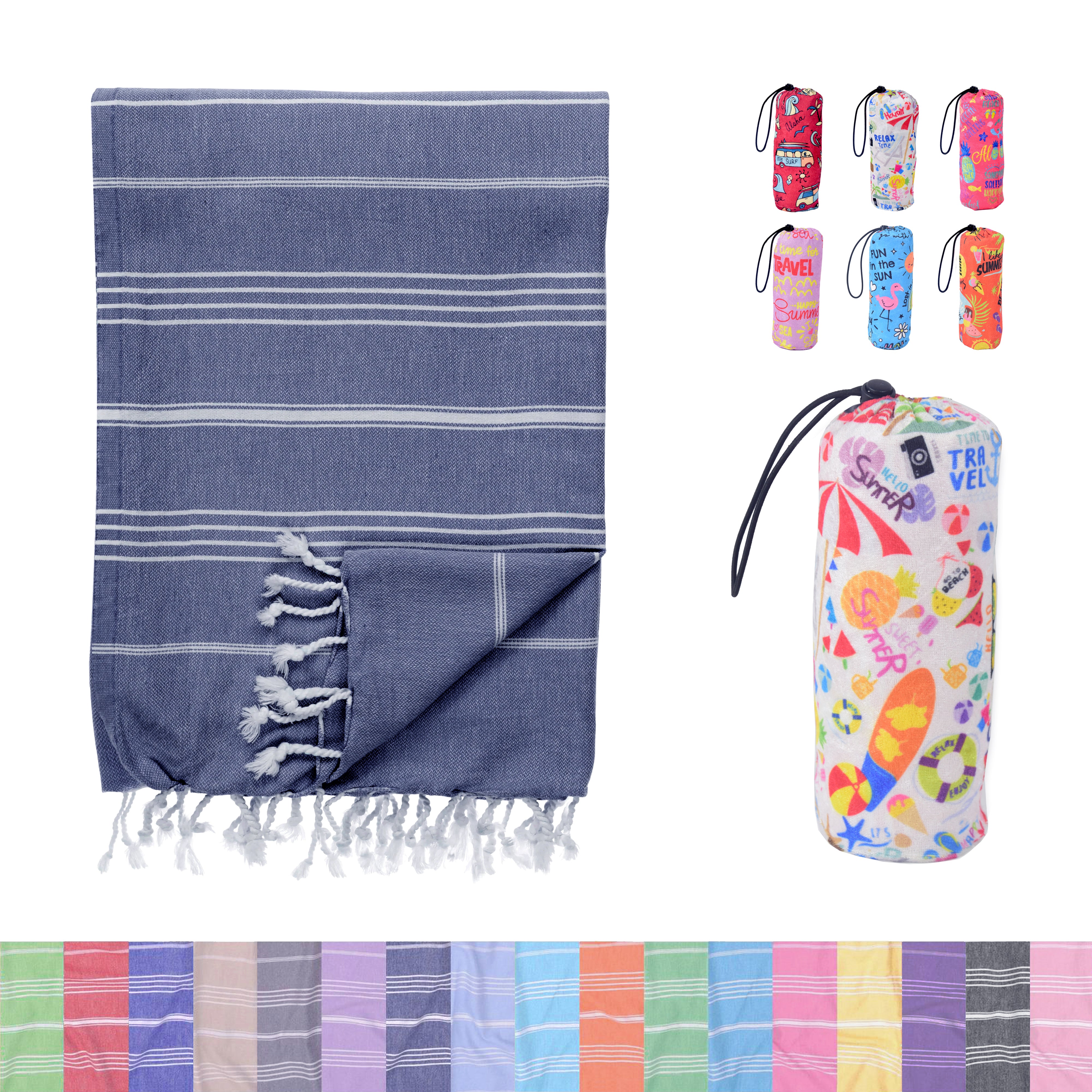 Navy Turkish Beach Towel, Oversized Quick Dry Bath Towels