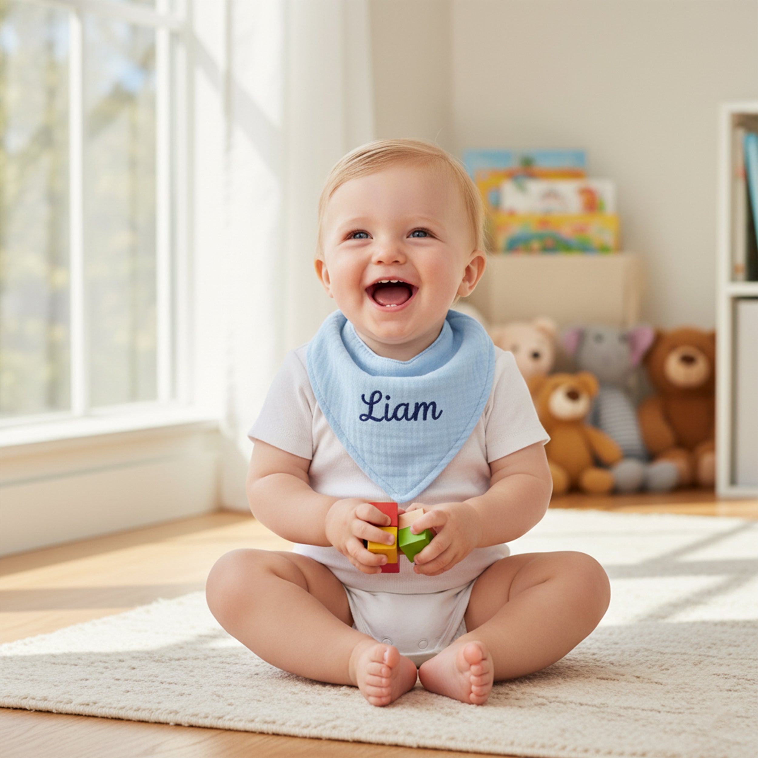 Personalized Baby Bib with Embroidered Name, Organic Muslin Drool Cloth, Custom Newborn Gift, Soft Bandana Style for Babies