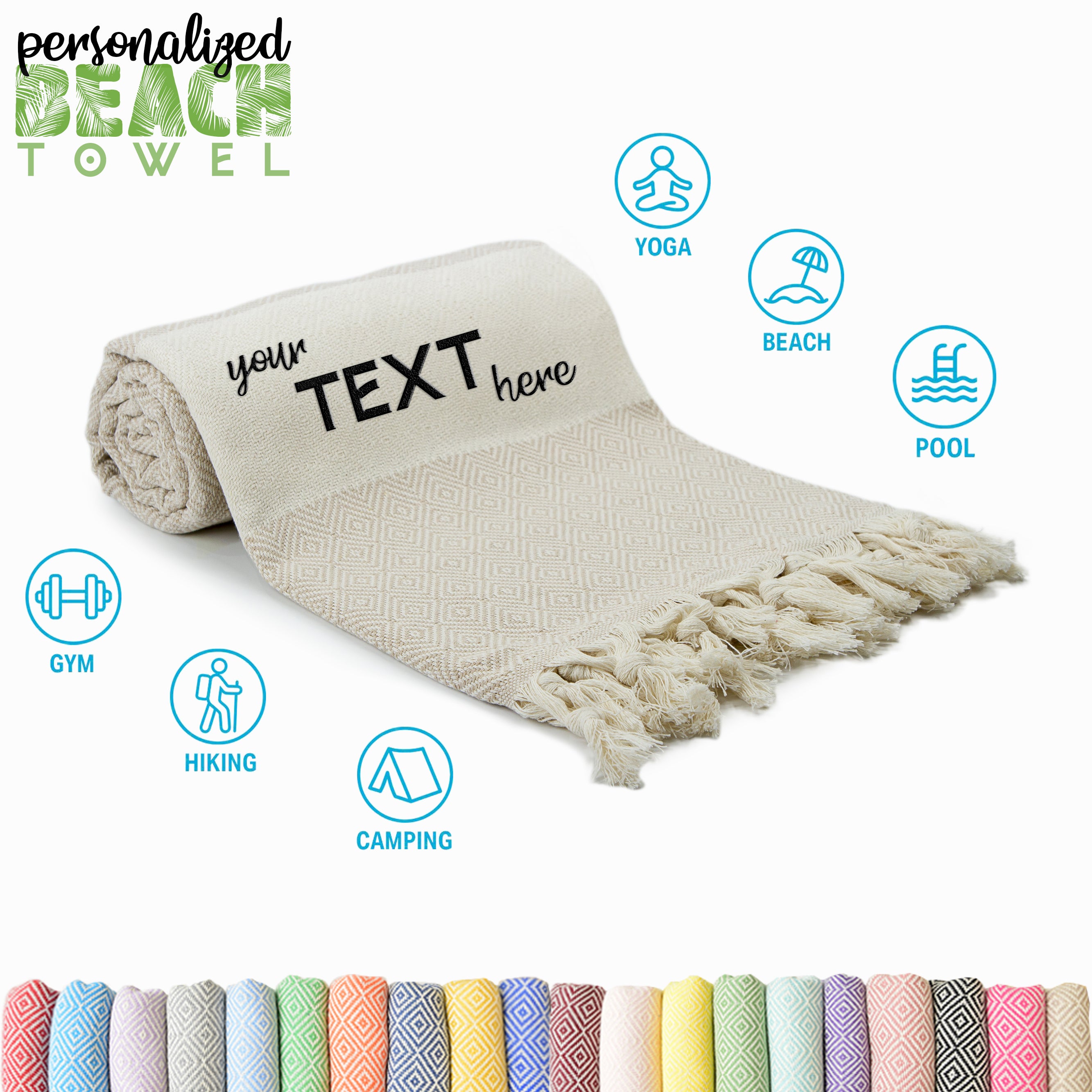 Cream Turkish Beach Towel, Oversized Quick Dry Diamond Patterned Bath Towels