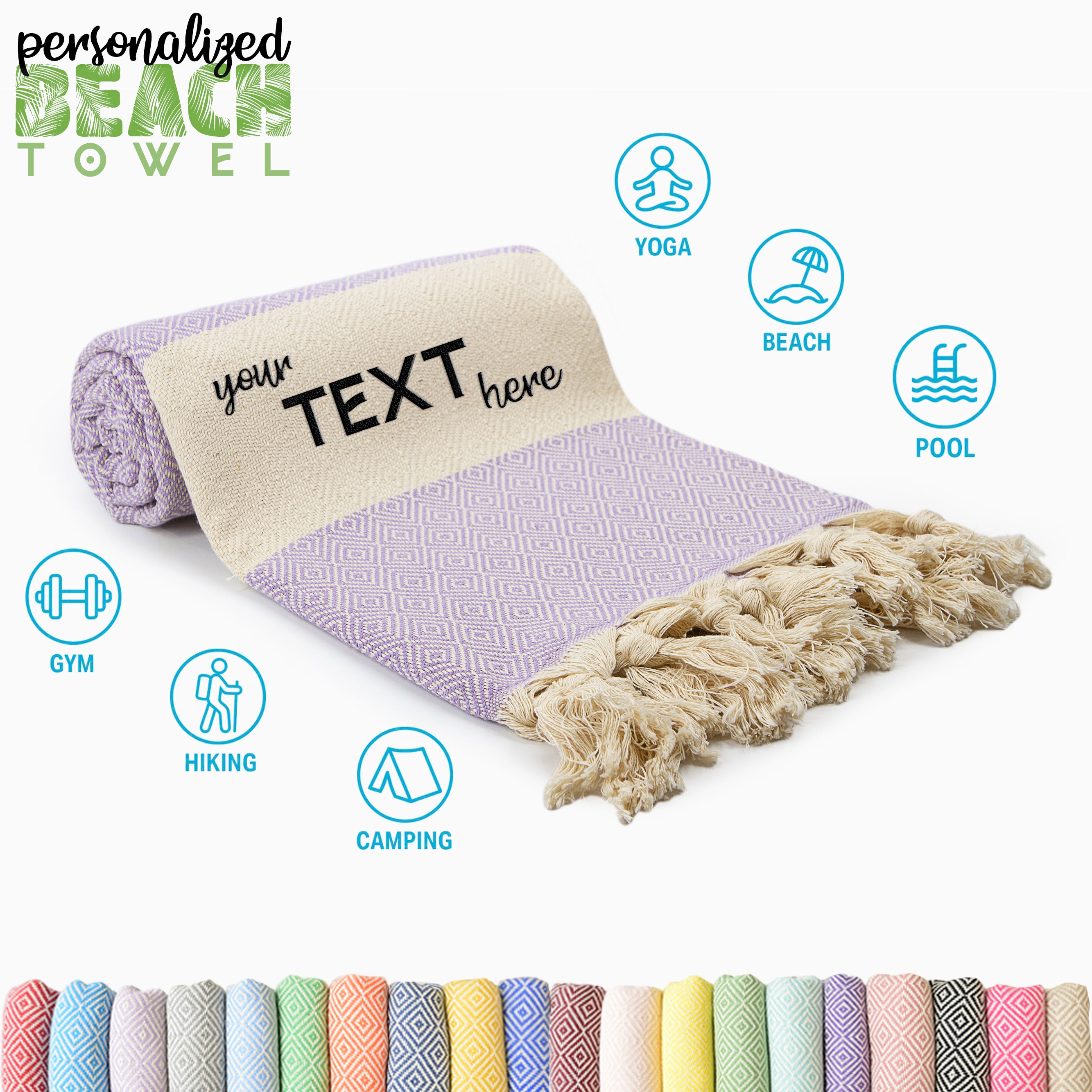 Lavender Turkish Beach Towel, Oversized Quick Dry Diamond Patterned Bath Towels