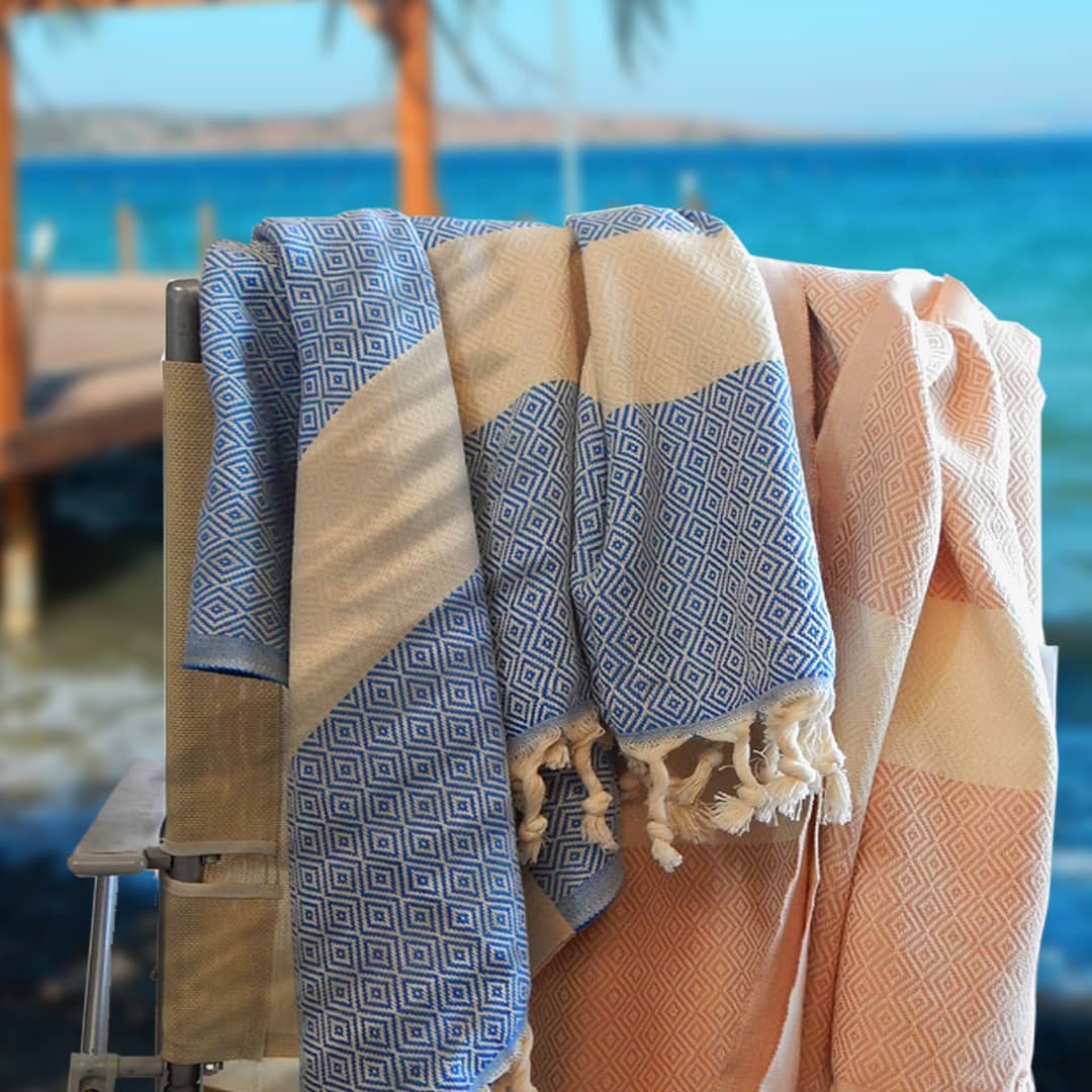 Rose Gold Turkish Beach Towel, Oversized Quick Dry Diamond Patterned Bath Towels