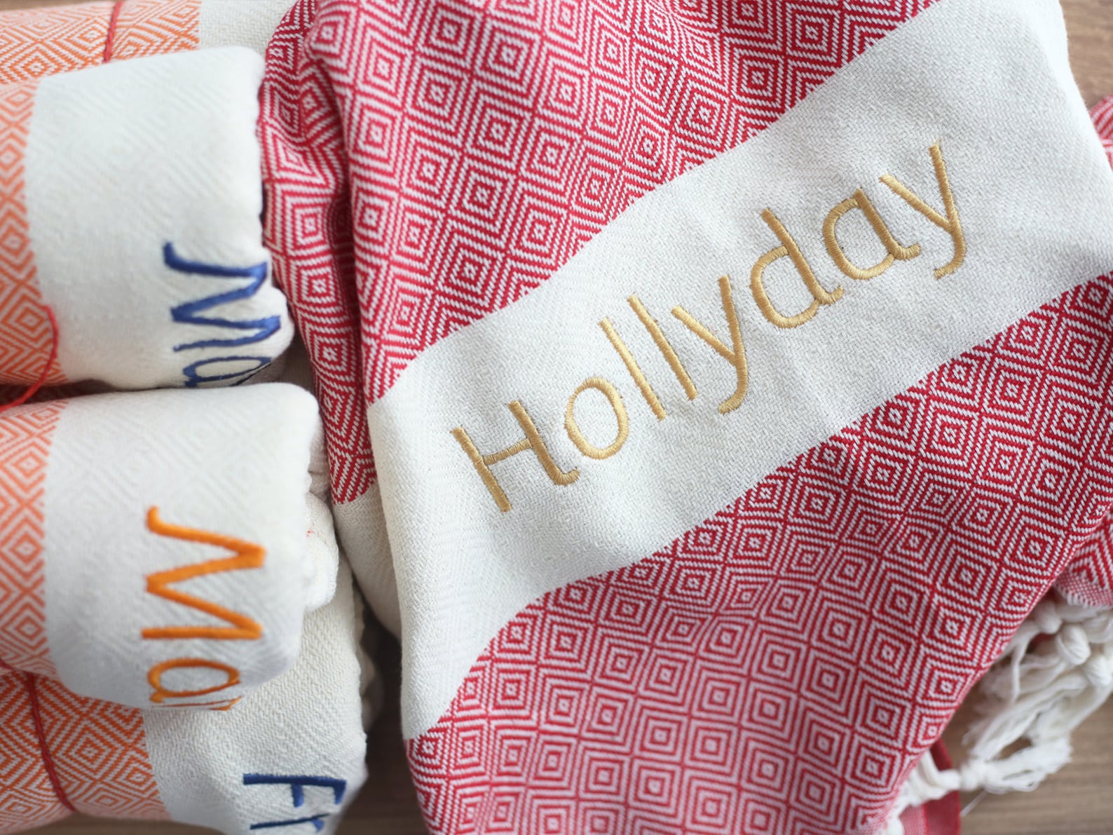Crimson Red Turkish Beach Towel, Oversized Quick Dry Diamond Patterned Bath Towels