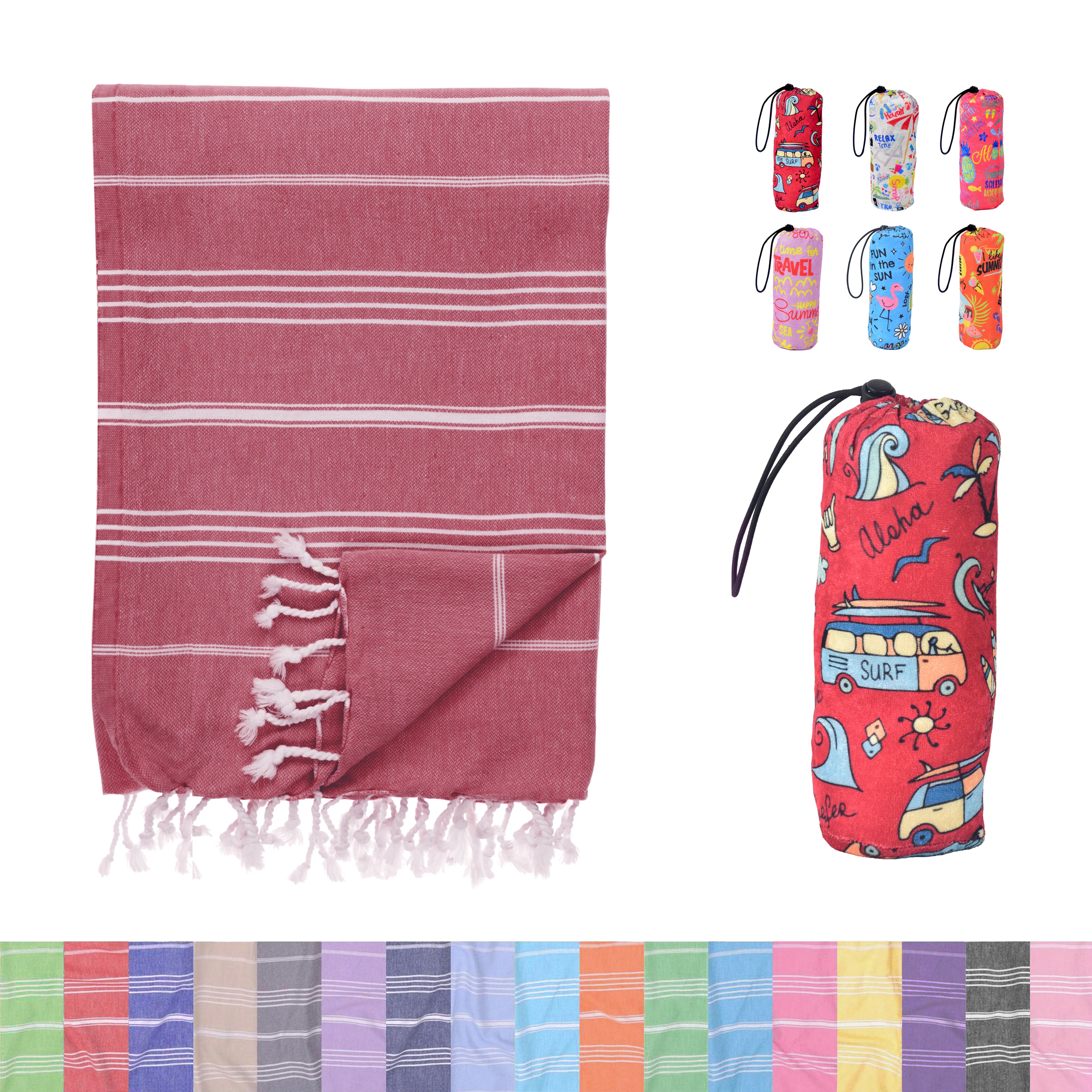 Red Turkish Beach Towel, Oversized Quick Dry Bath Towels