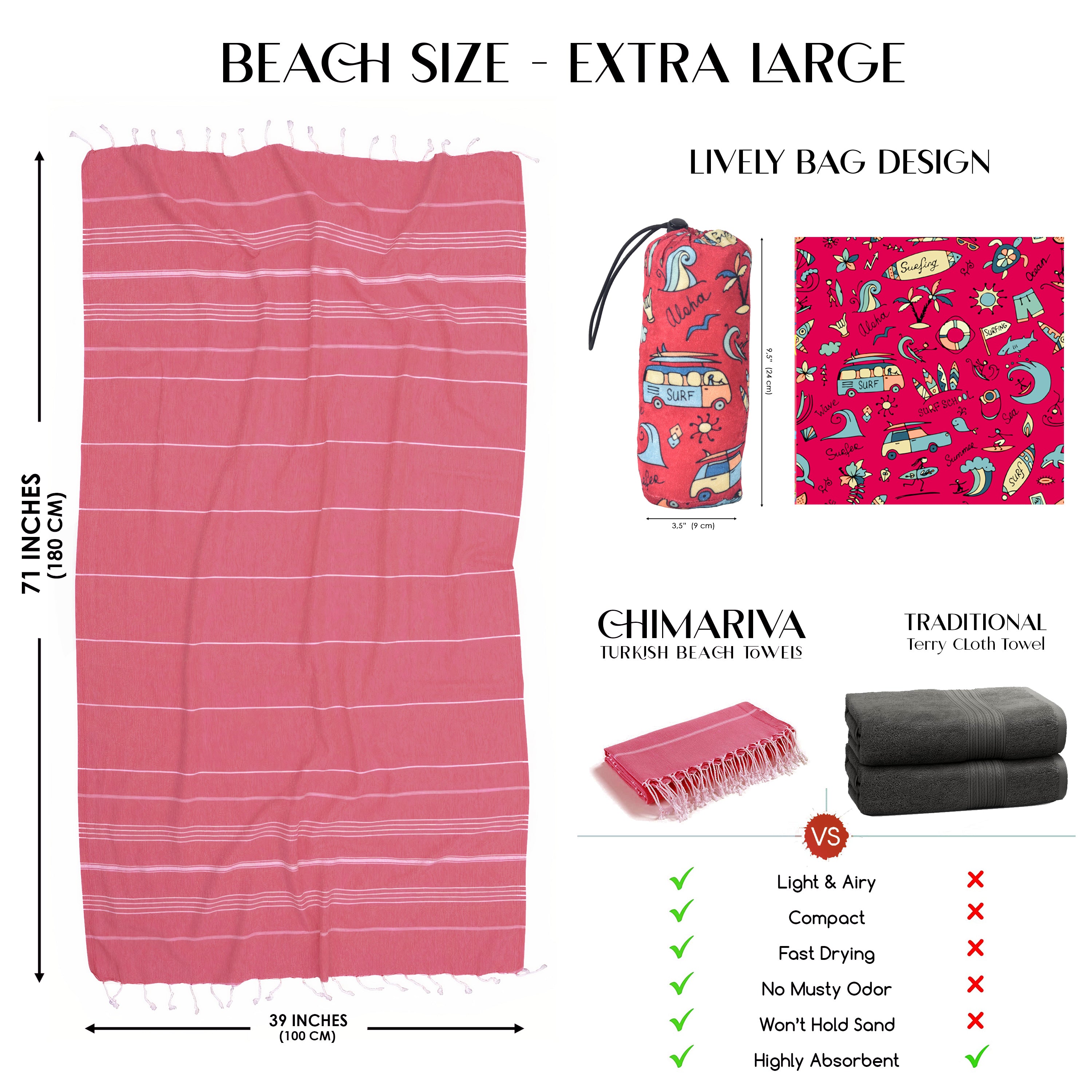 Red Turkish Beach Towel, Oversized Quick Dry Bath Towels