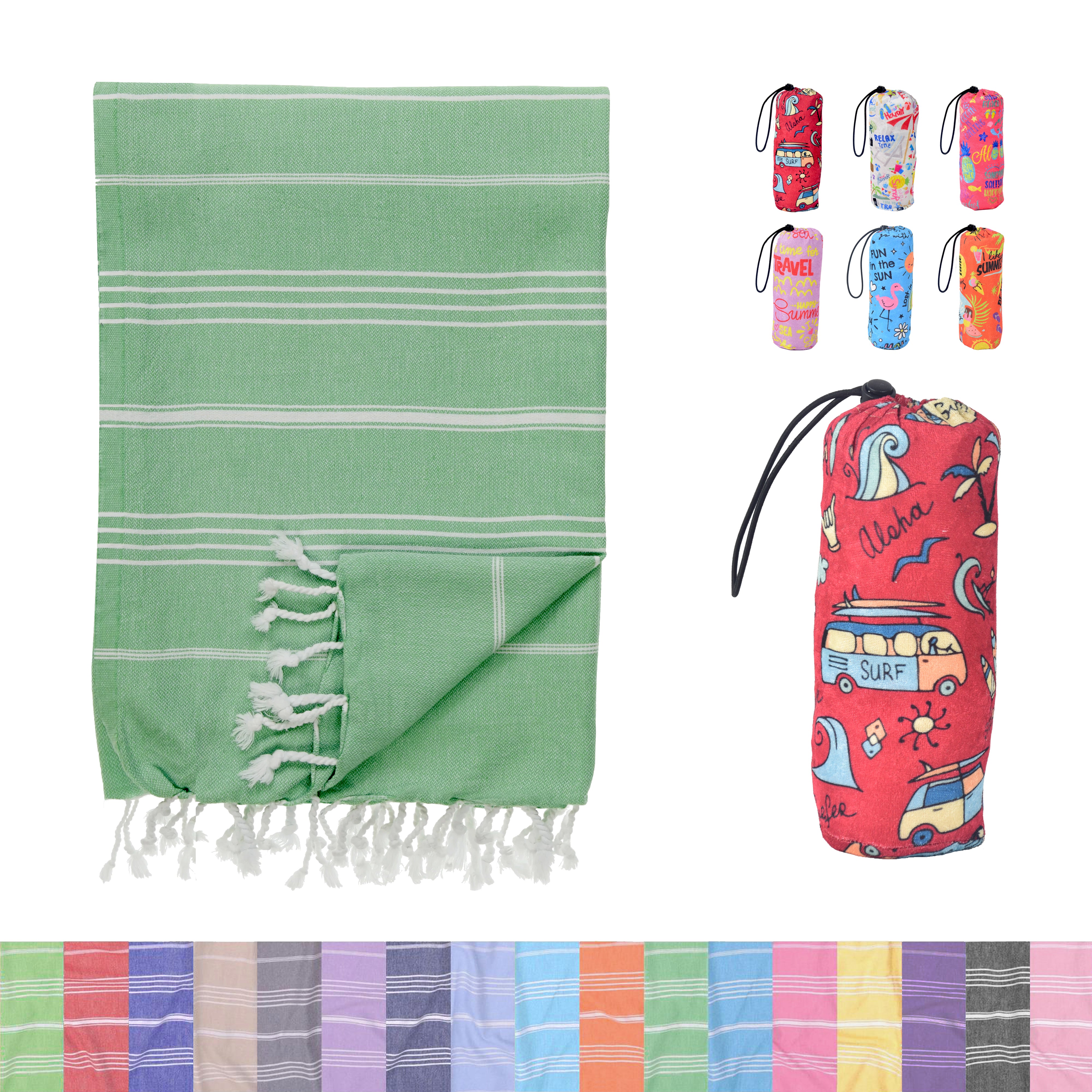 Green Turkish Beach Towel, Oversized Quick Dry Bath Towels