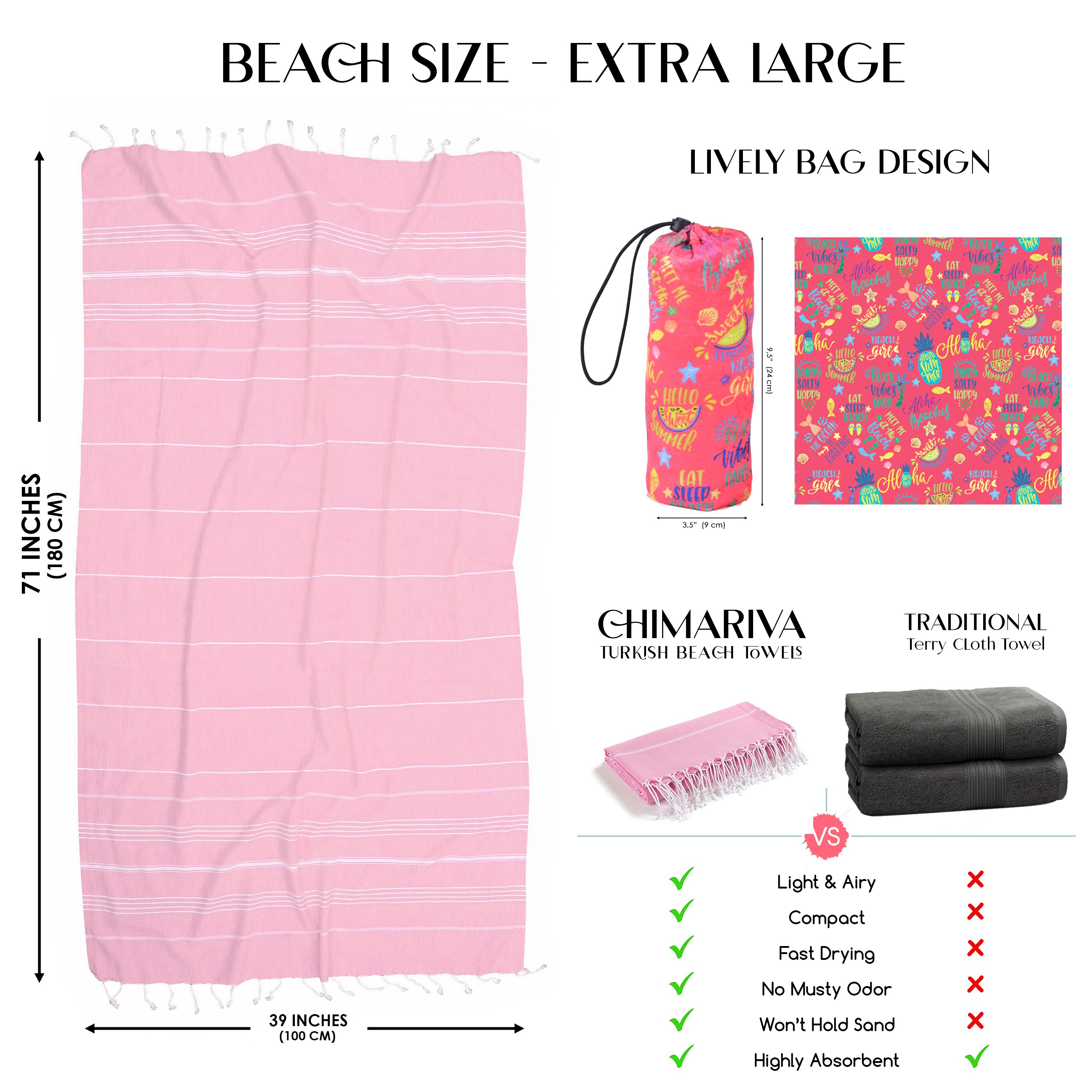 Light Pink Turkish Beach Towel, Oversized Quick Dry Bath Towels