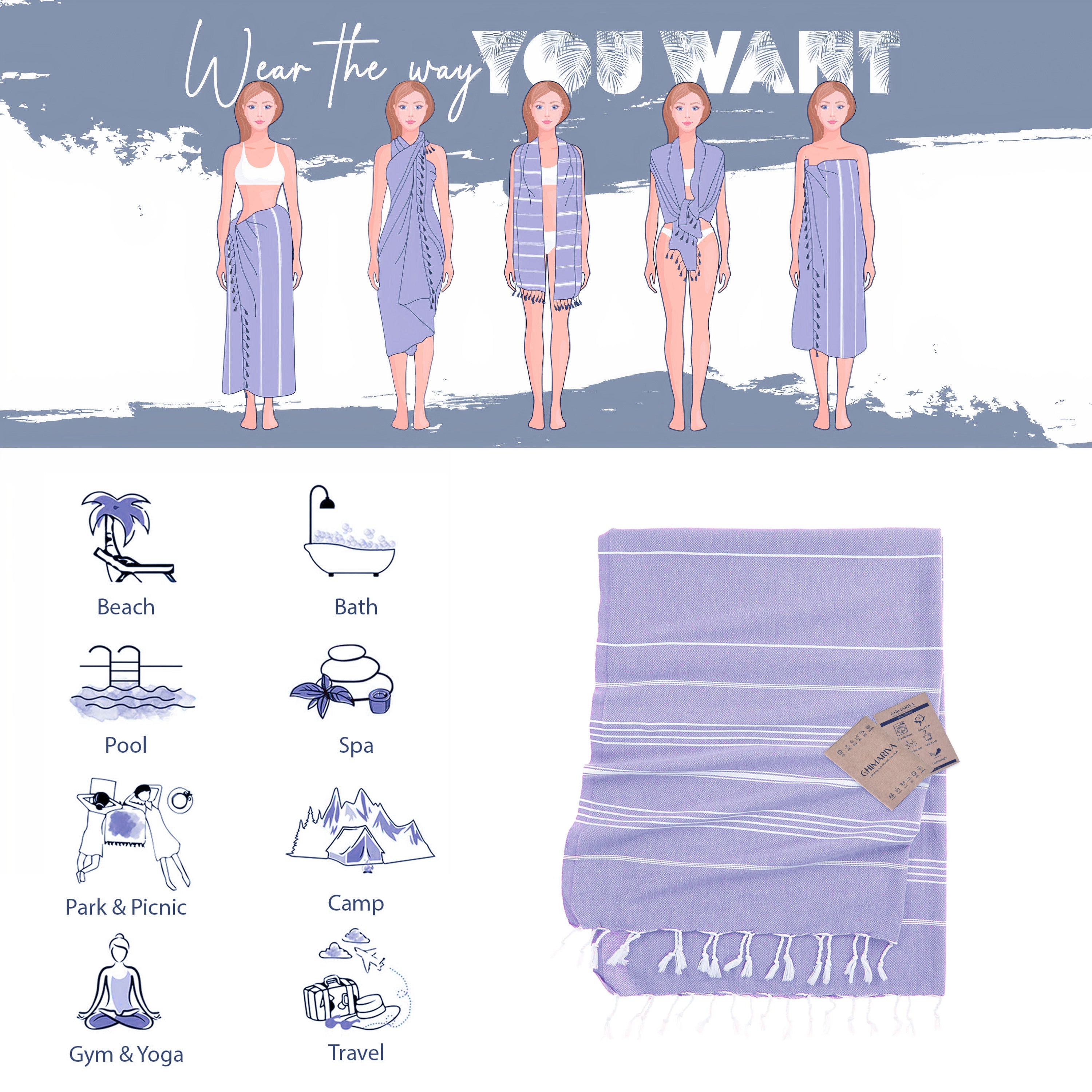 Lilac Turkish Beach Towel, Oversized Quick Dry Bath Towels