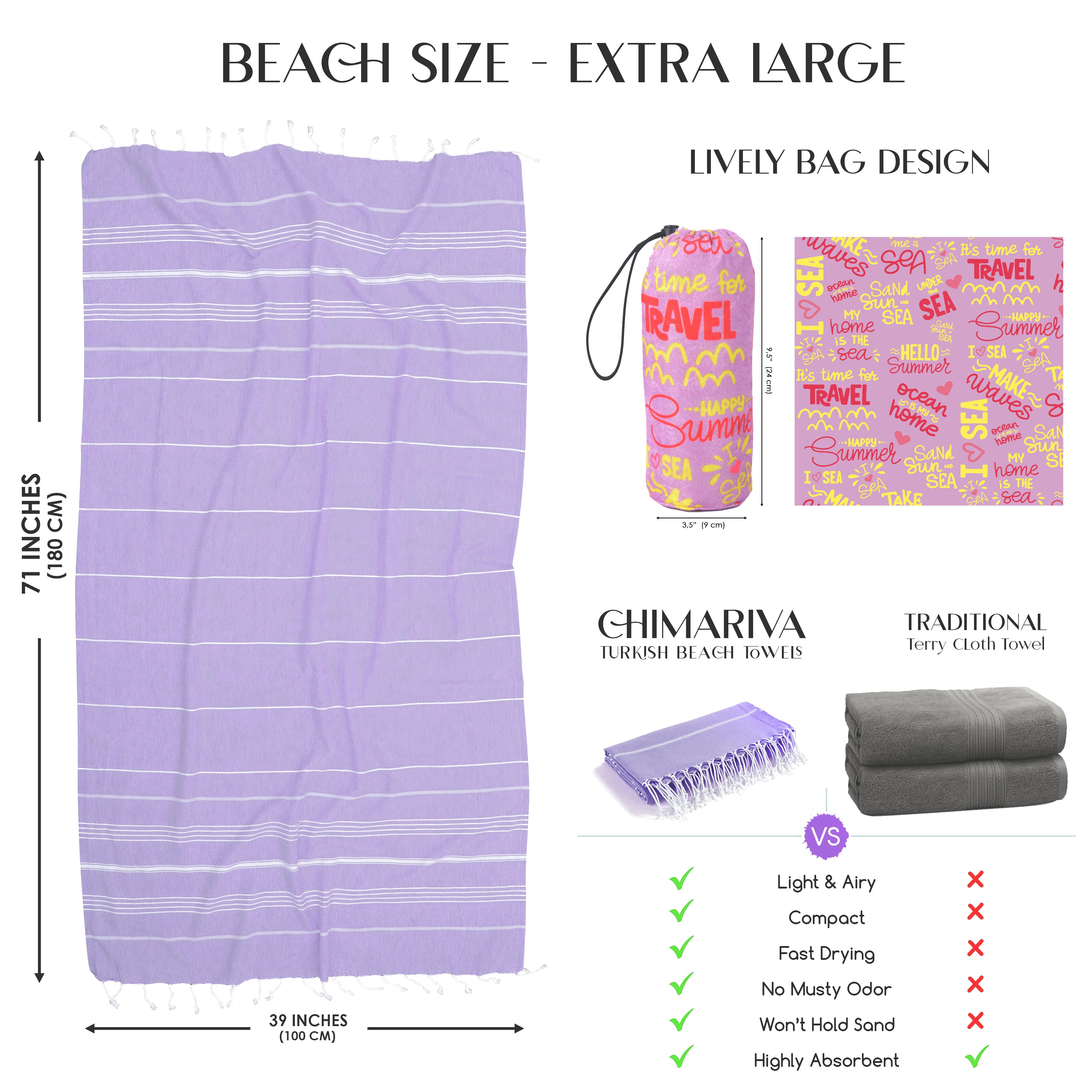 Lilac Turkish Beach Towel, Oversized Quick Dry Bath Towels