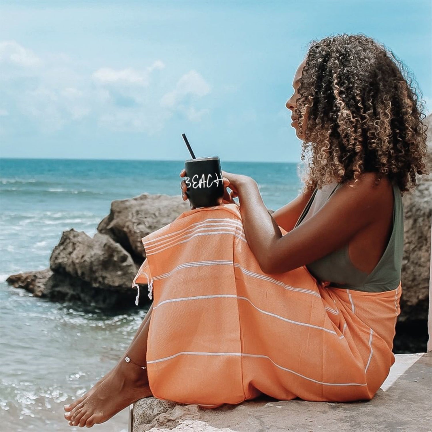 Orange Turkish Beach Towel, Oversized Quick Dry Bath Towels