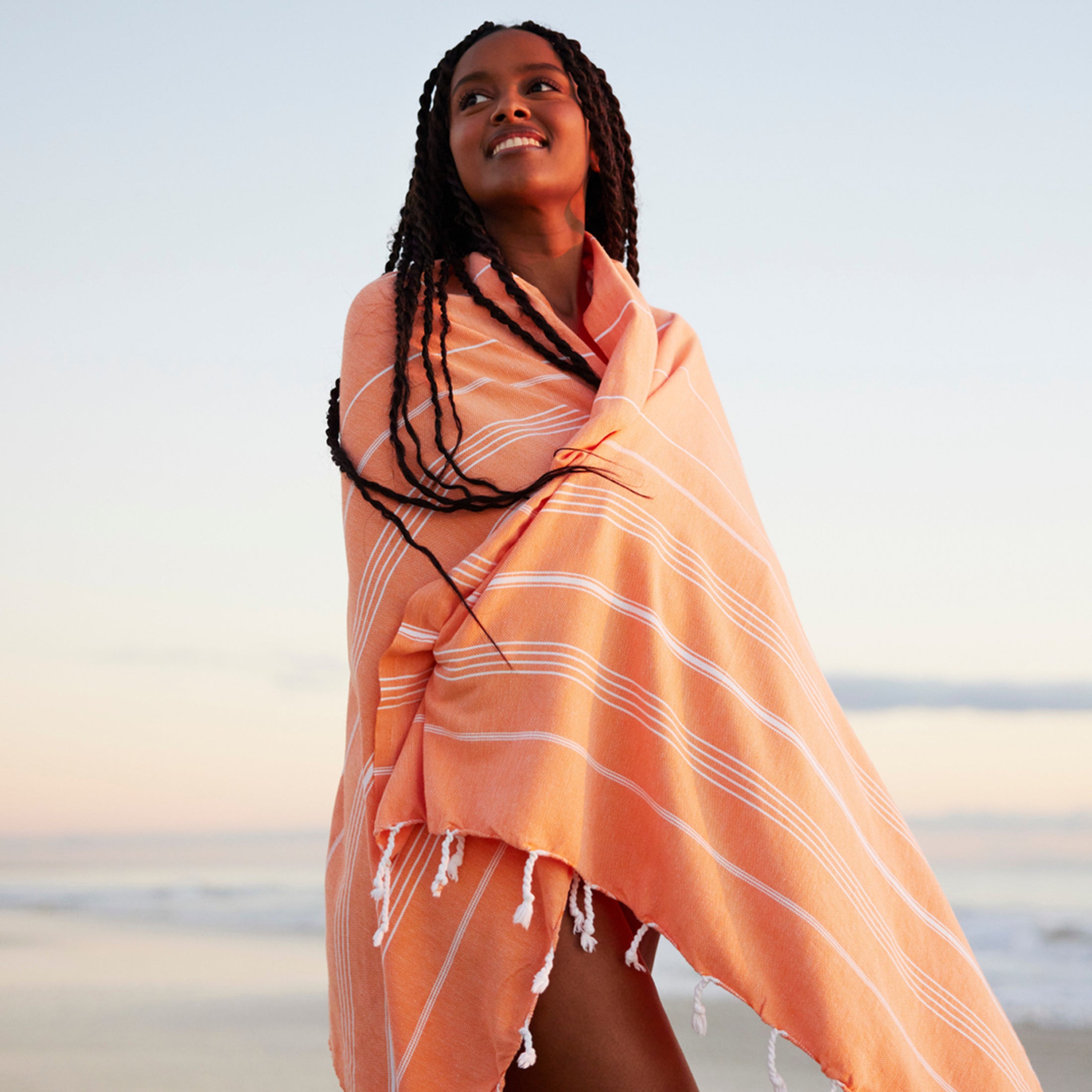 Orange Turkish Beach Towel, Oversized Quick Dry Bath Towels