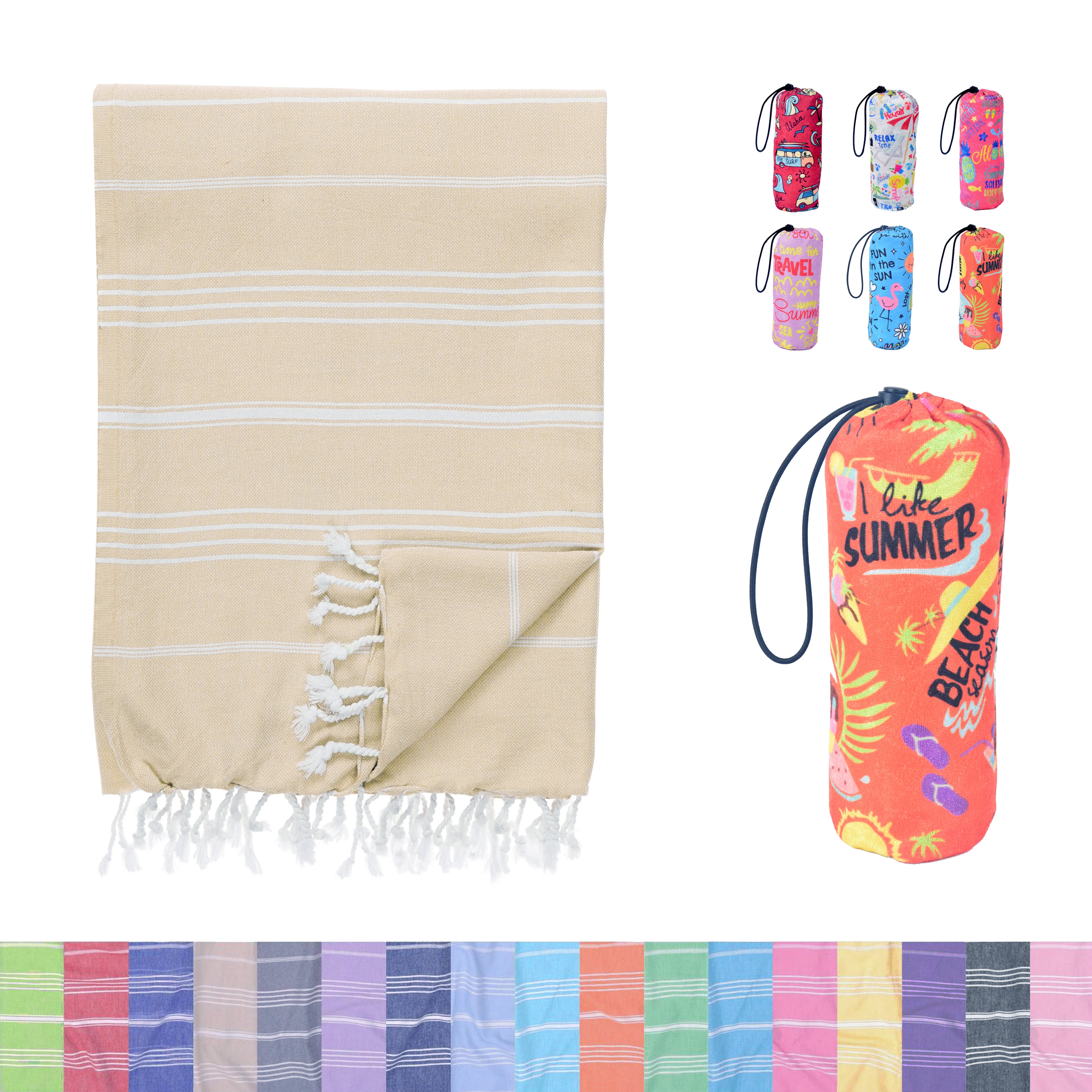 Beige Turkish Beach Towel, Oversized Quick Dry Bath Towels