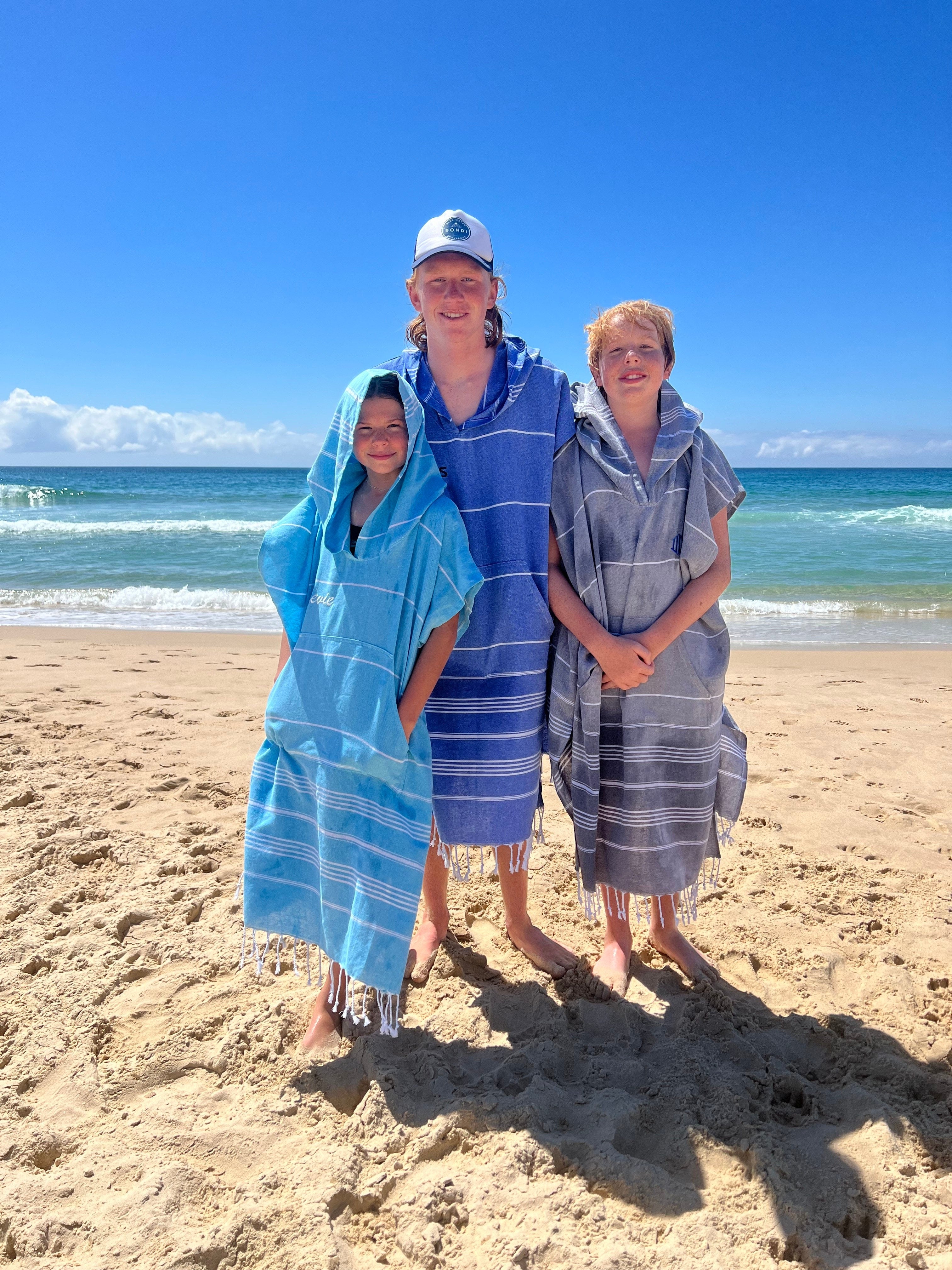 Printed or Embroidered Hooded Poncho for Kids, Beach Cover-up