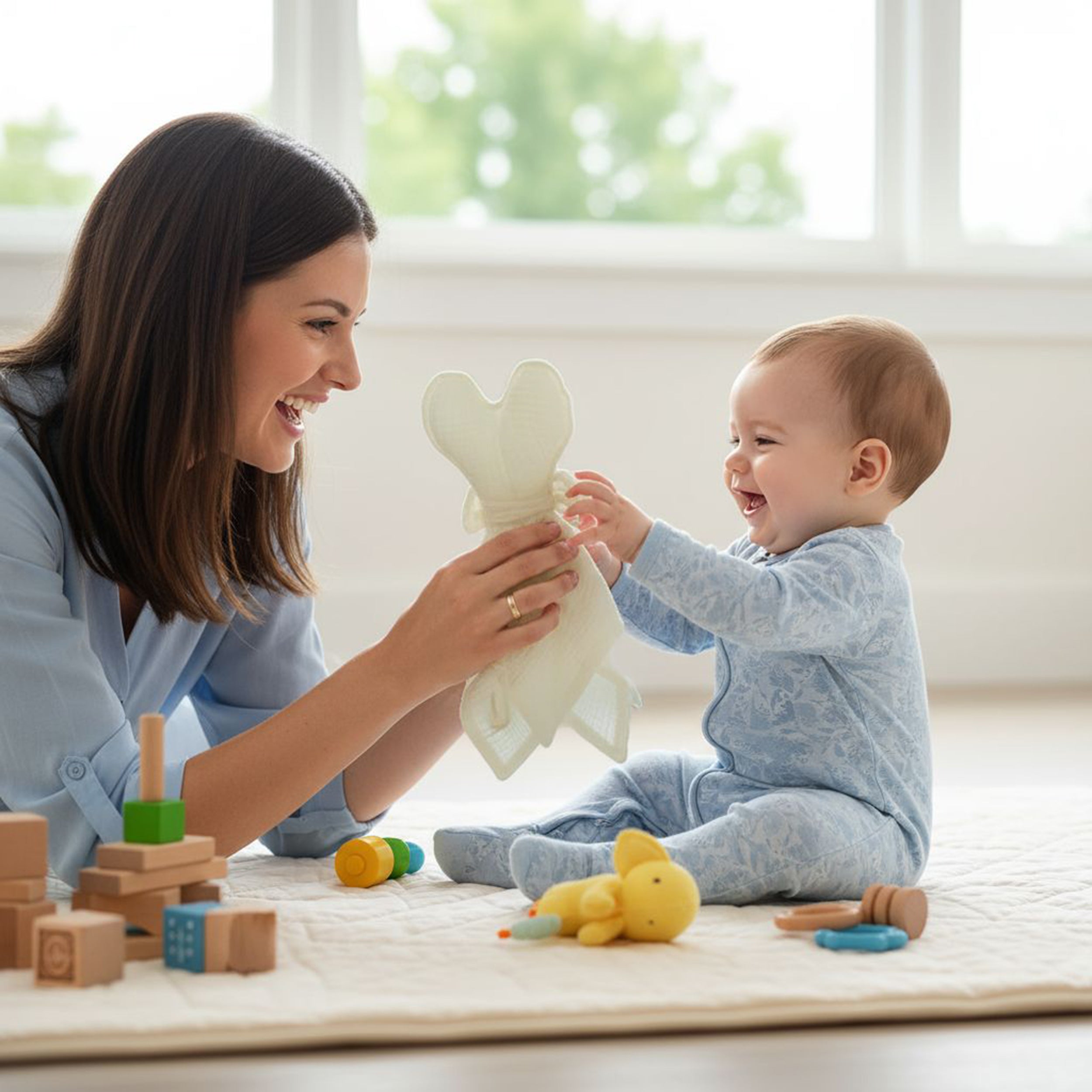 Handmade Personalized Muslin Sleeping Companion, Organic Cotton Baby Lovey with Name, Custom Baby Snuggle Toy Gift