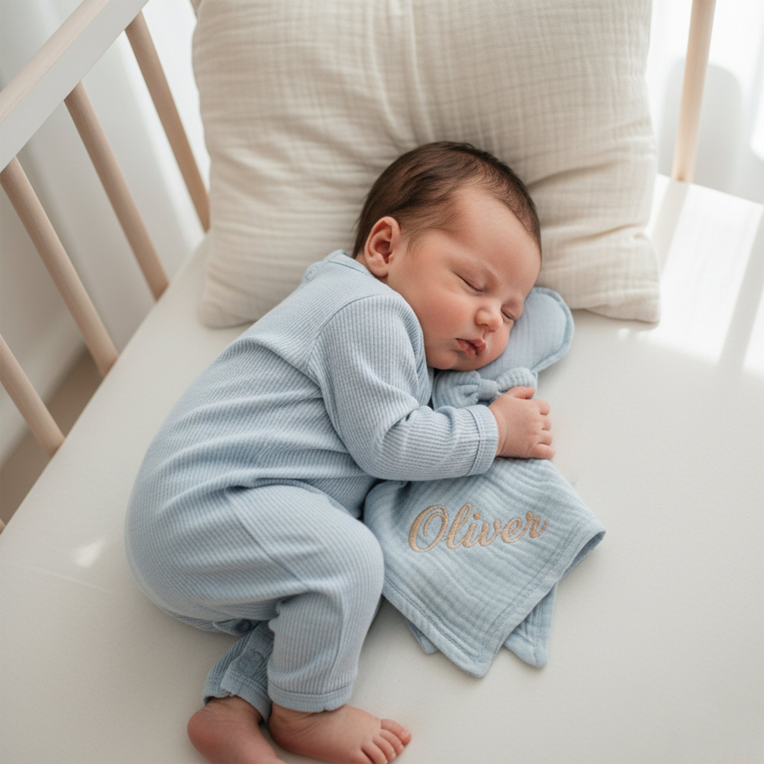 Handmade Personalized Muslin Sleeping Companion, Organic Cotton Baby Lovey with Name, Custom Baby Snuggle Toy Gift