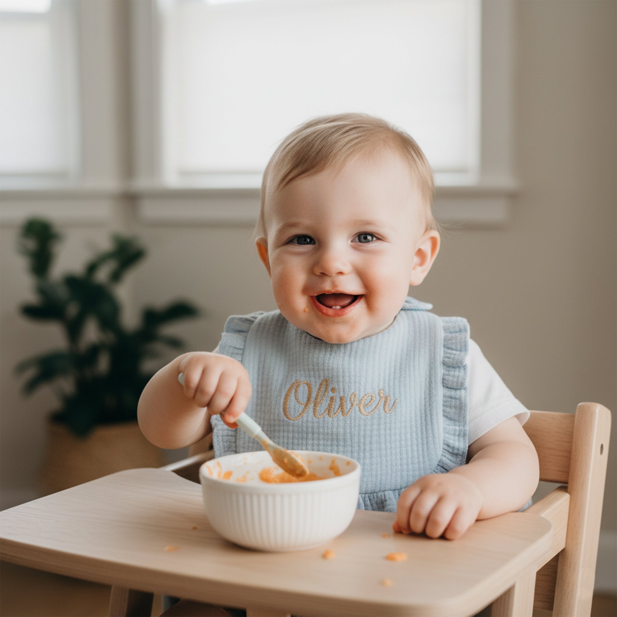 Personalized Baby Bib with Name Embroidery, Organic Cotton Ruffle Bib Gift for Girls Boys, Soft Muslin Baby Shower Keepsake