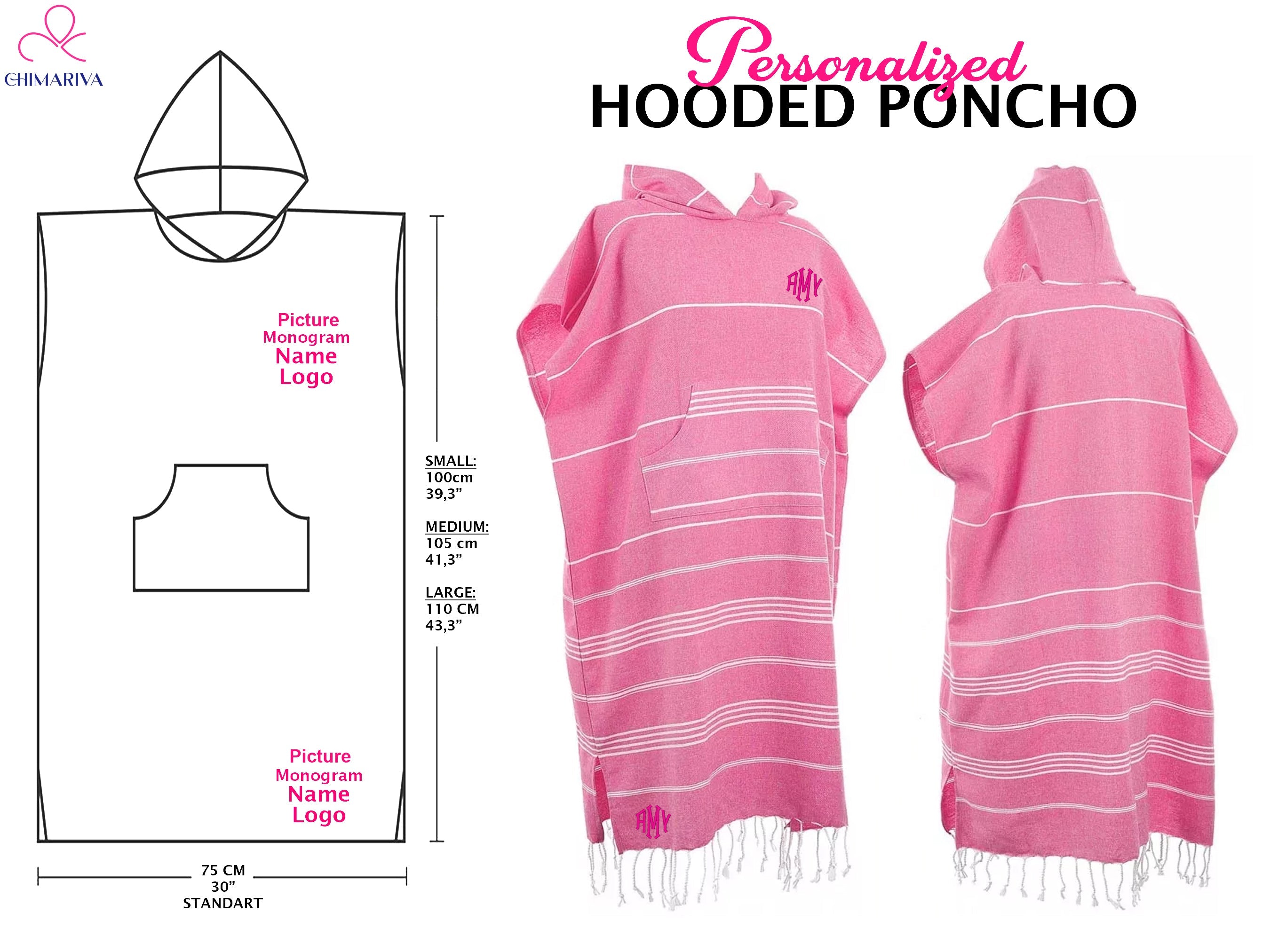 Monogram Hooded Poncho for Adults, Unisex Beach Cover-up