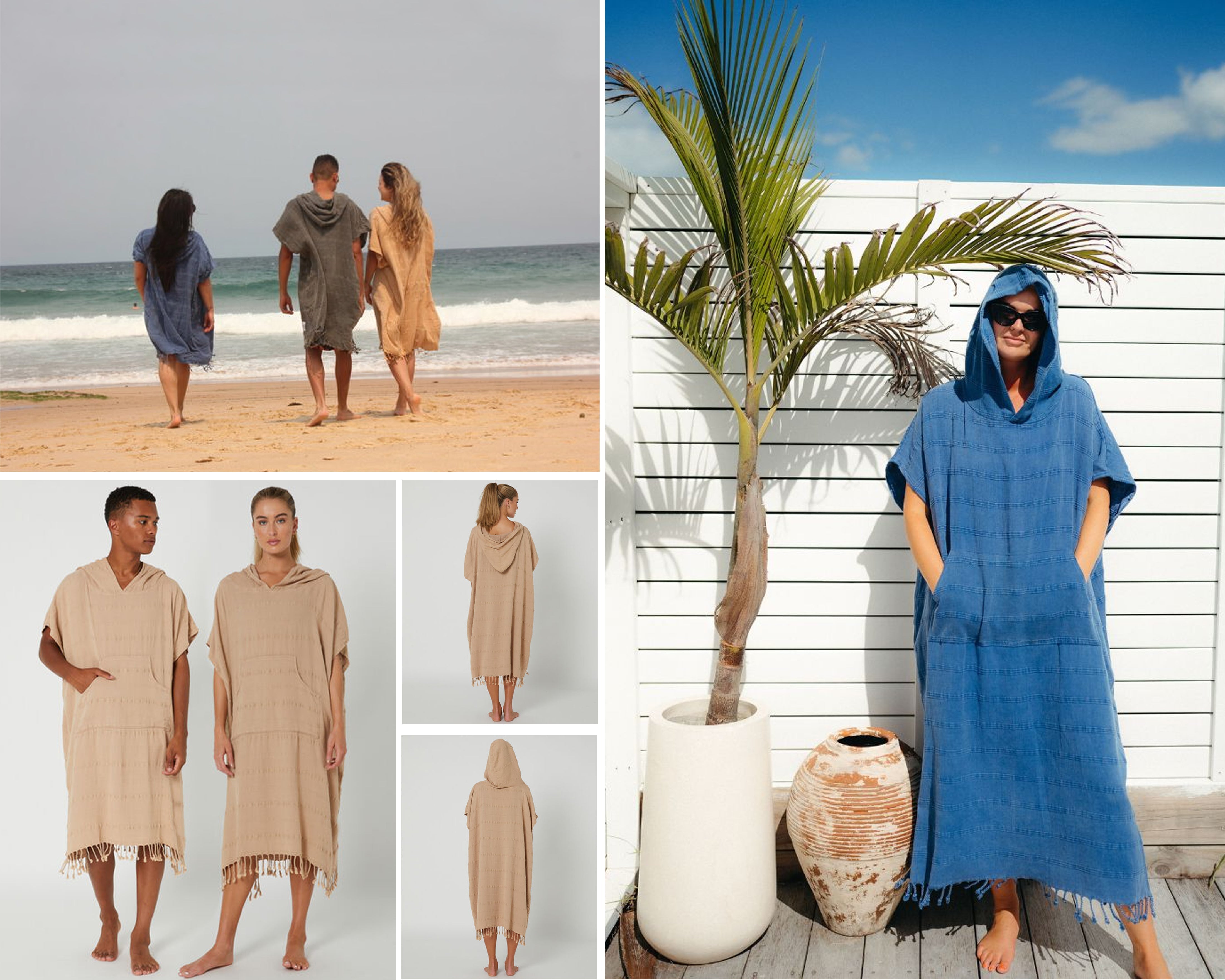 Printing Stonewashed Hooded Poncho for Adults, Unisex Beach Cover-up