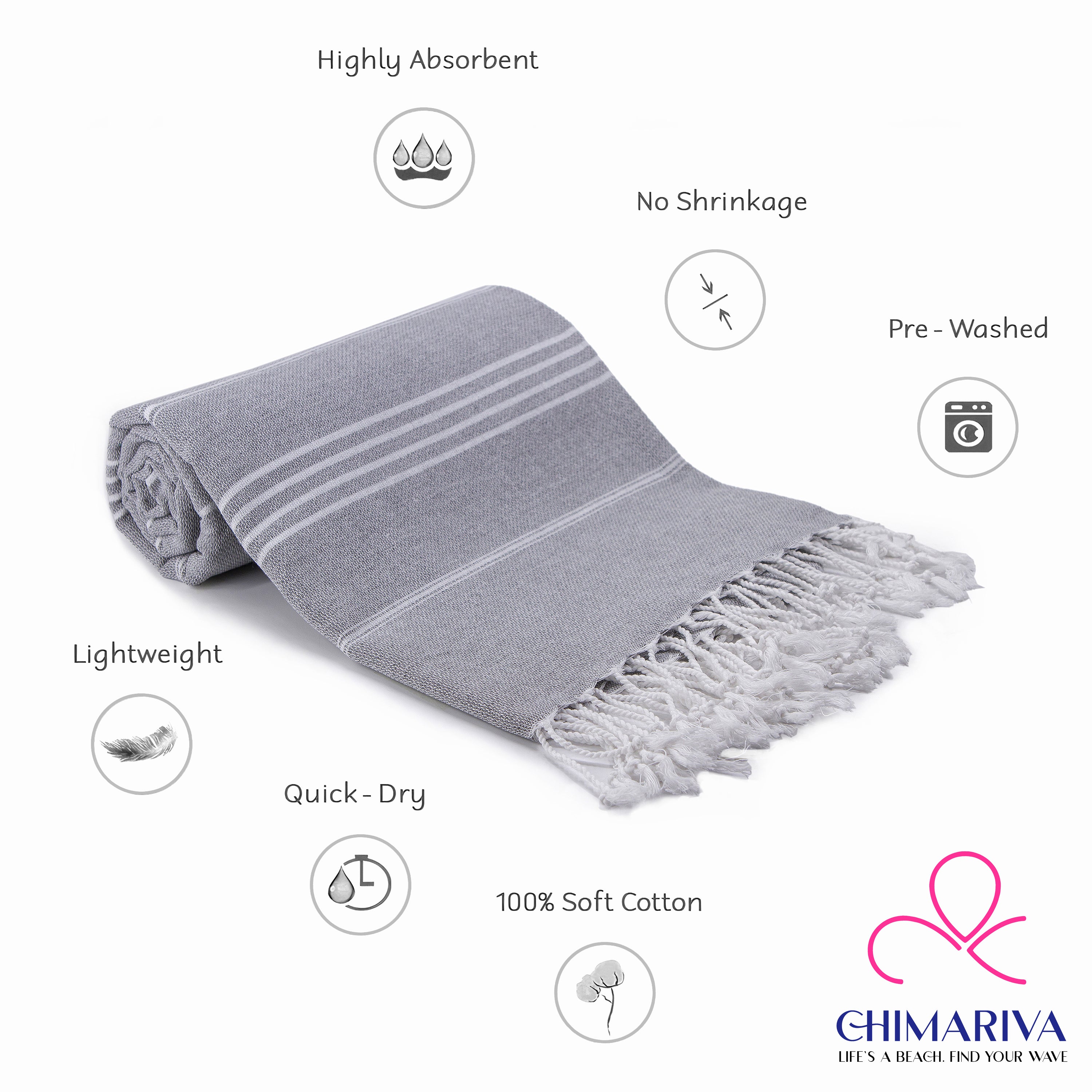 Grey Turkish Beach Towel, Oversized Quick Dry Bath Towels