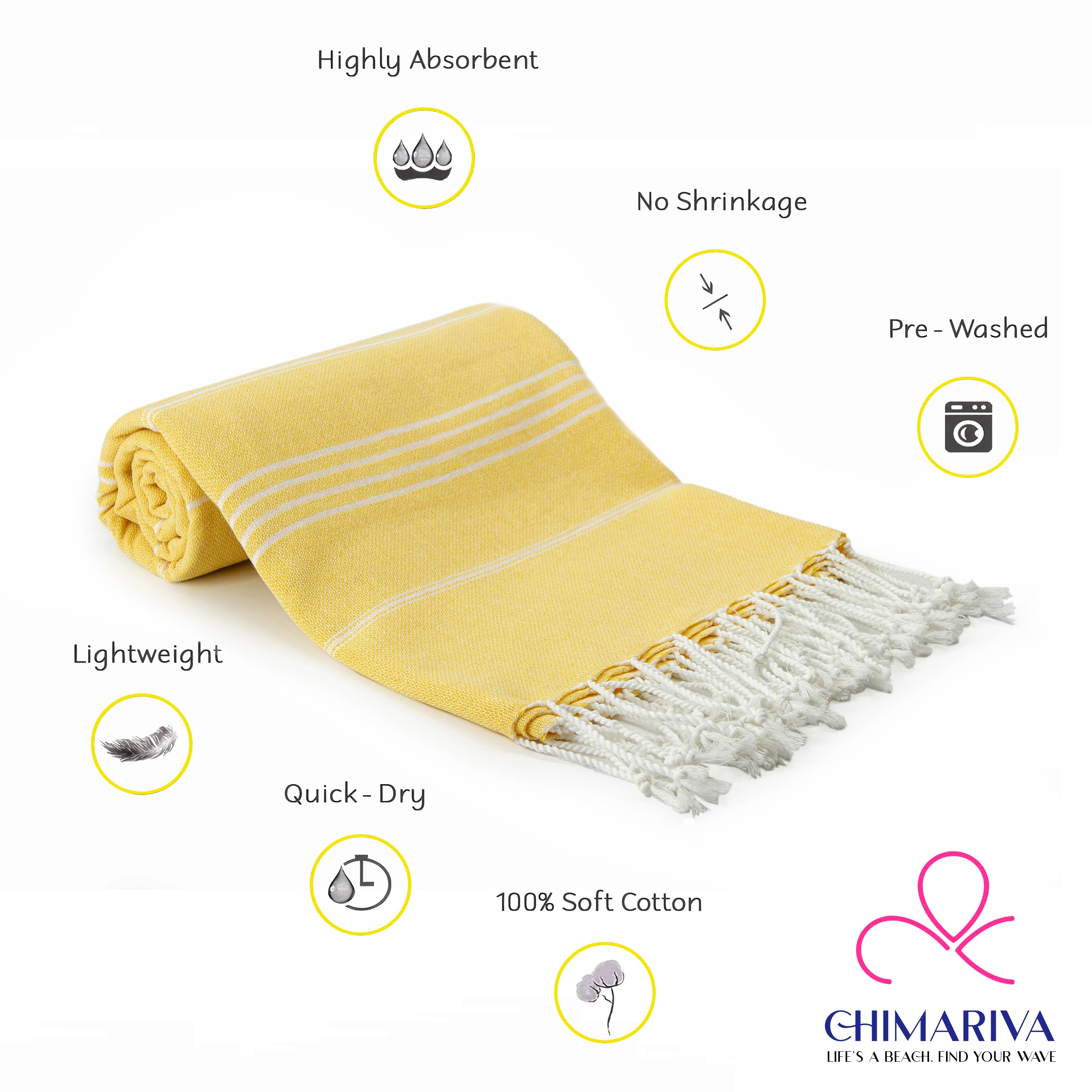 Yellow Turkish Beach Towel, Oversized Quick Dry Bath Towels