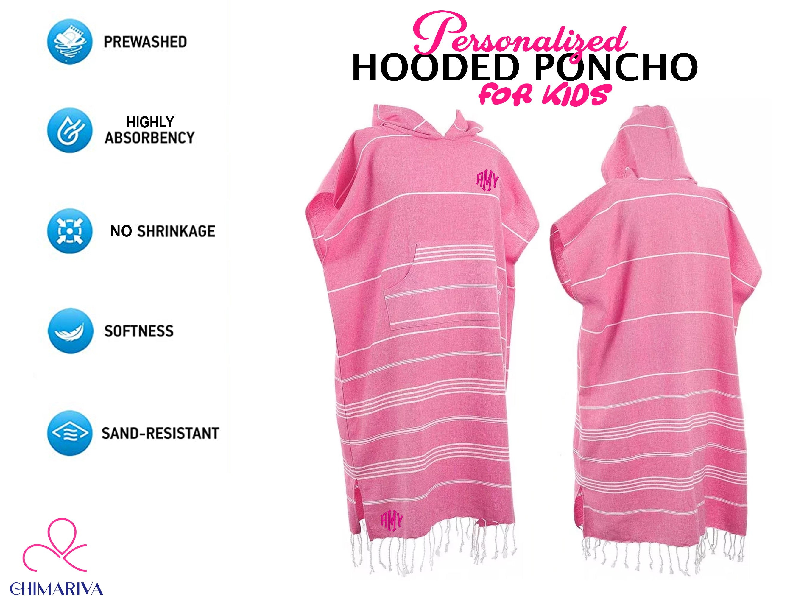 Printed or Embroidered Hooded Poncho for Kids, Beach Cover-up