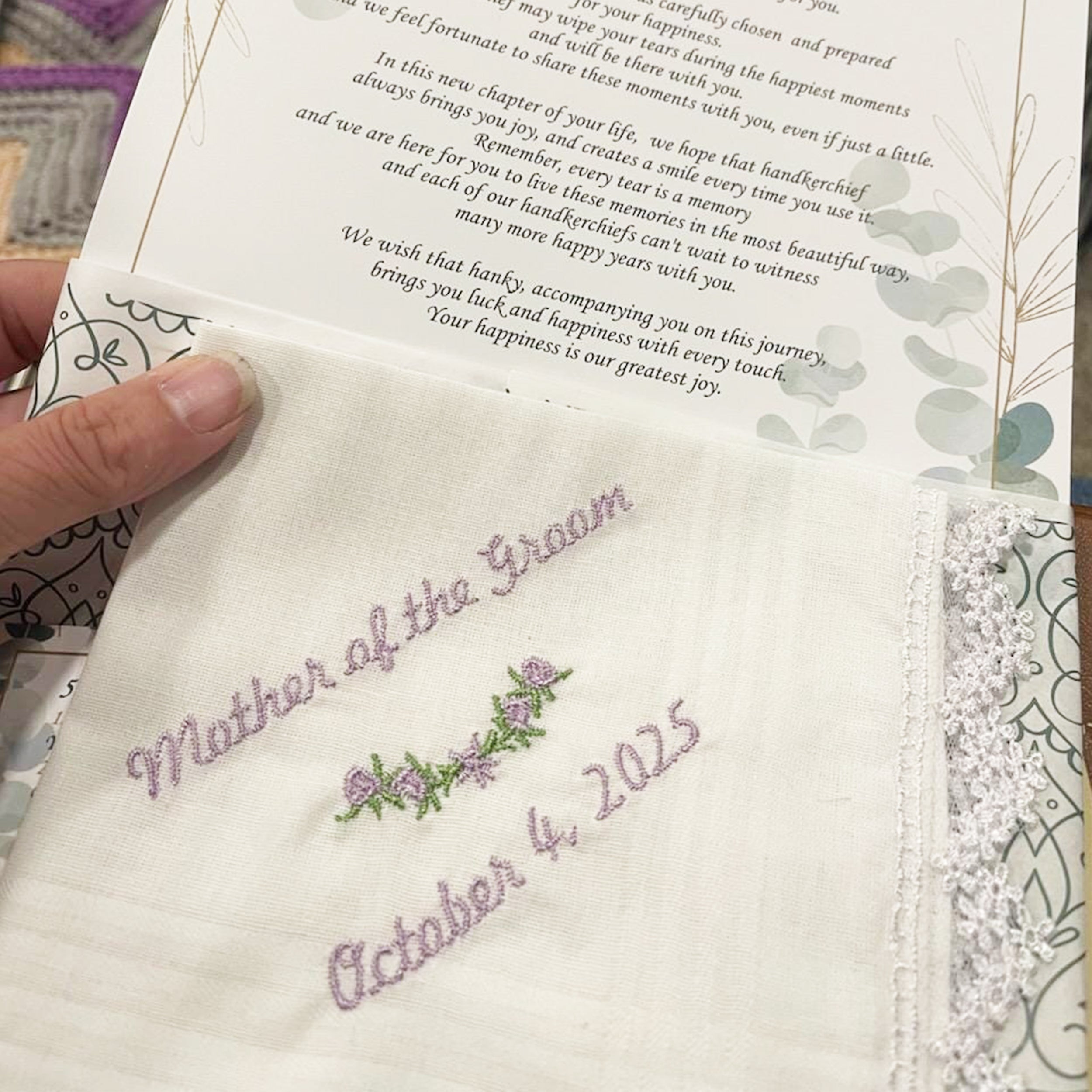 Personalized wedding handkerchief — custom embroidered keepsake by Chimariva