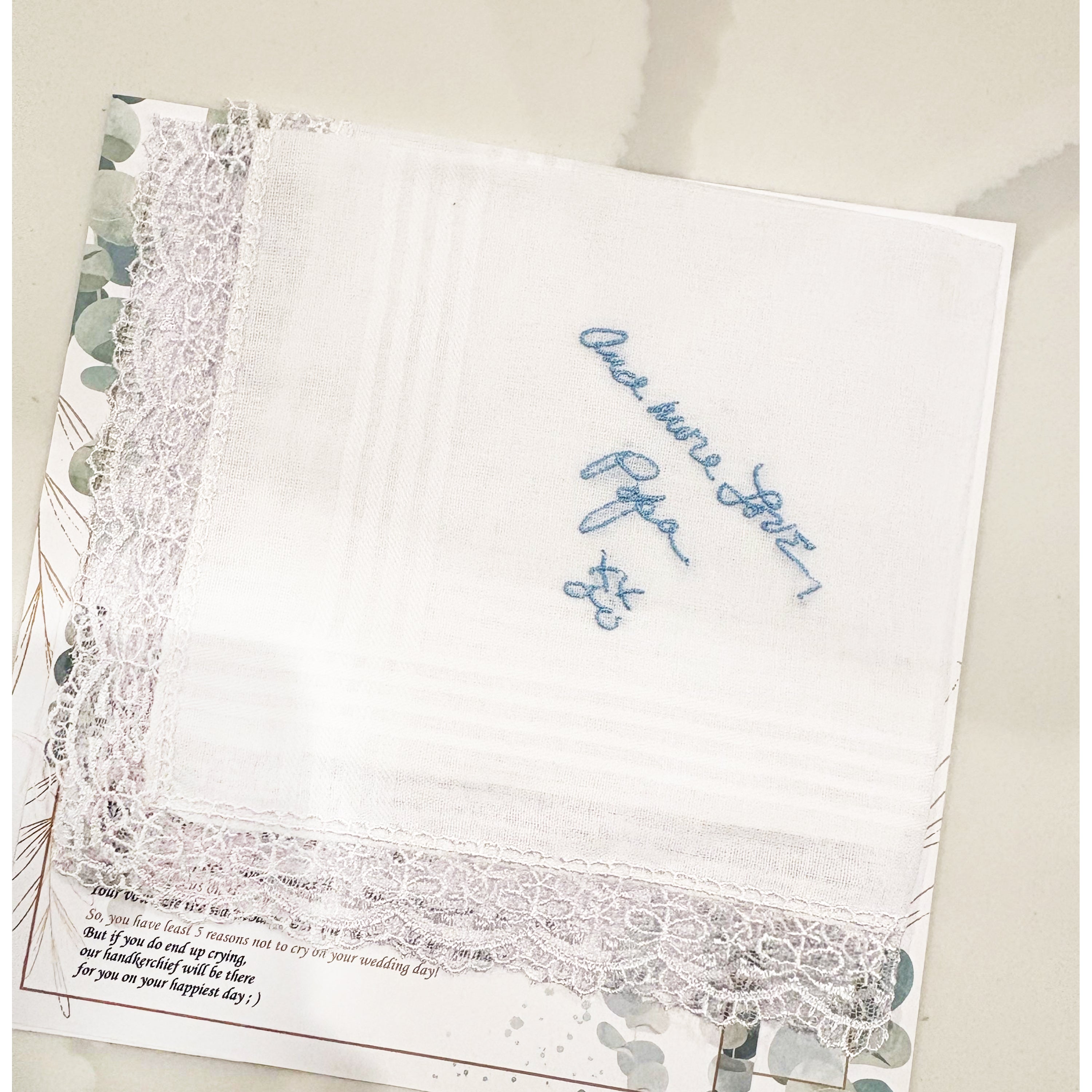 Personalized wedding handkerchief — custom embroidered keepsake by Chimariva