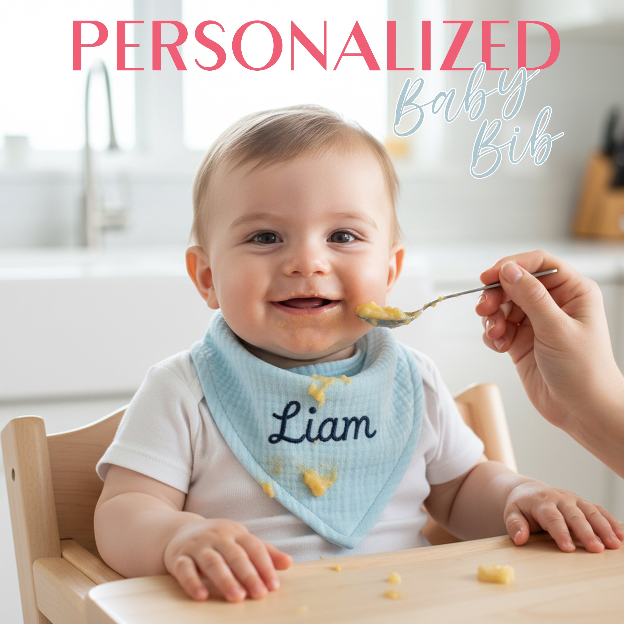 Personalized Baby Bib with Embroidered Name, Organic Muslin Drool Cloth, Custom Newborn Gift, Soft Bandana Style for Babies