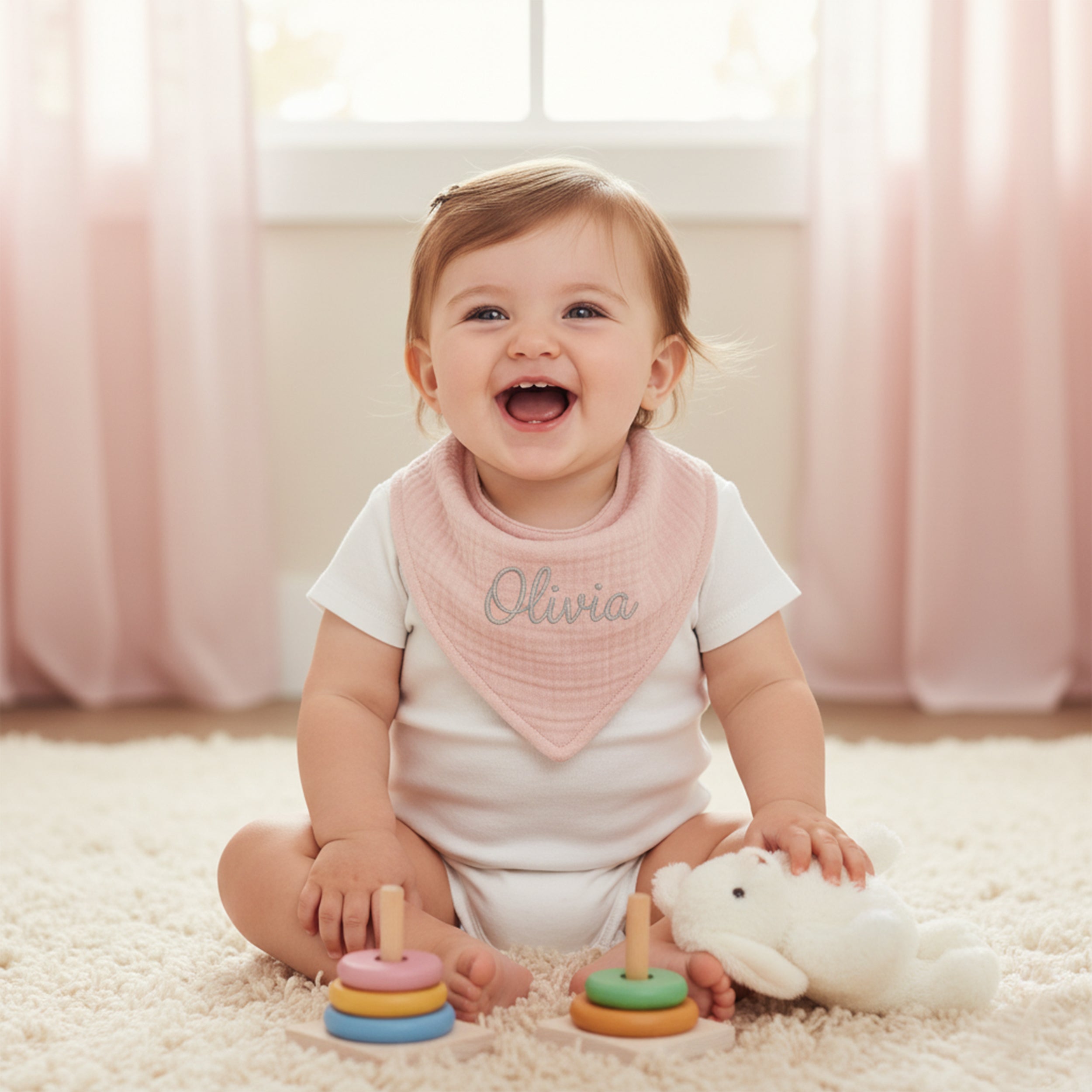 Personalized Baby Bib with Embroidered Name, Organic Muslin Drool Cloth, Custom Newborn Gift, Soft Bandana Style for Babies