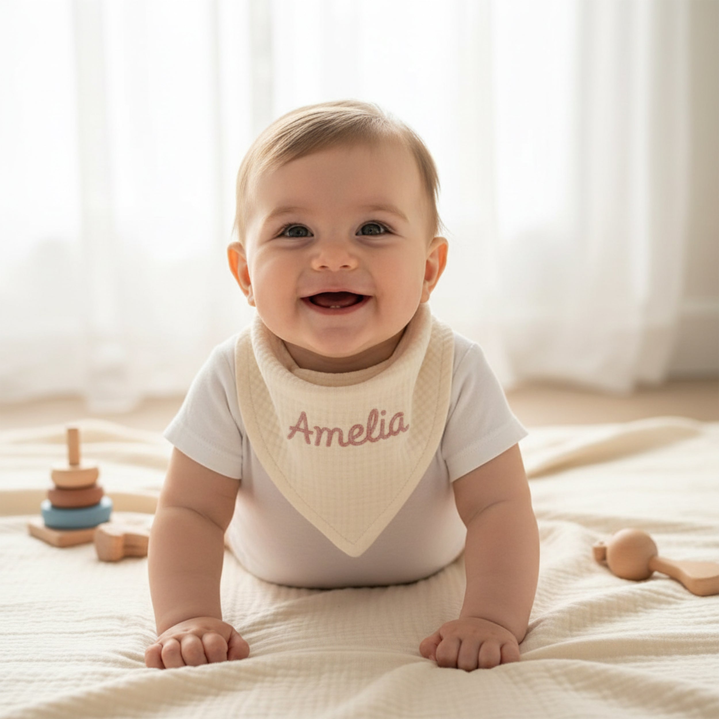 Personalized Baby Bib with Embroidered Name, Organic Muslin Drool Cloth, Custom Newborn Gift, Soft Bandana Style for Babies