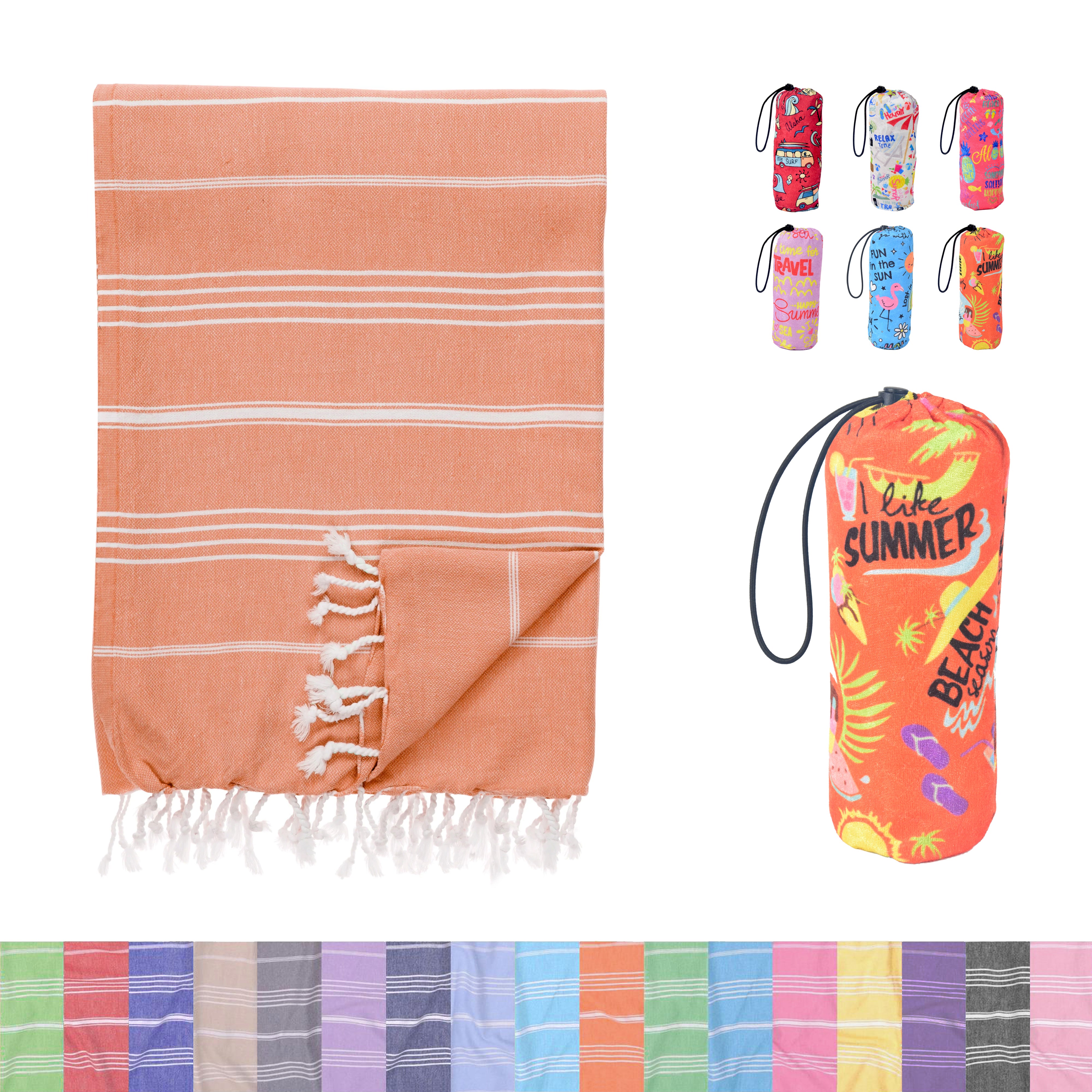 Orange Turkish Beach Towel, Oversized Quick Dry Bath Towels