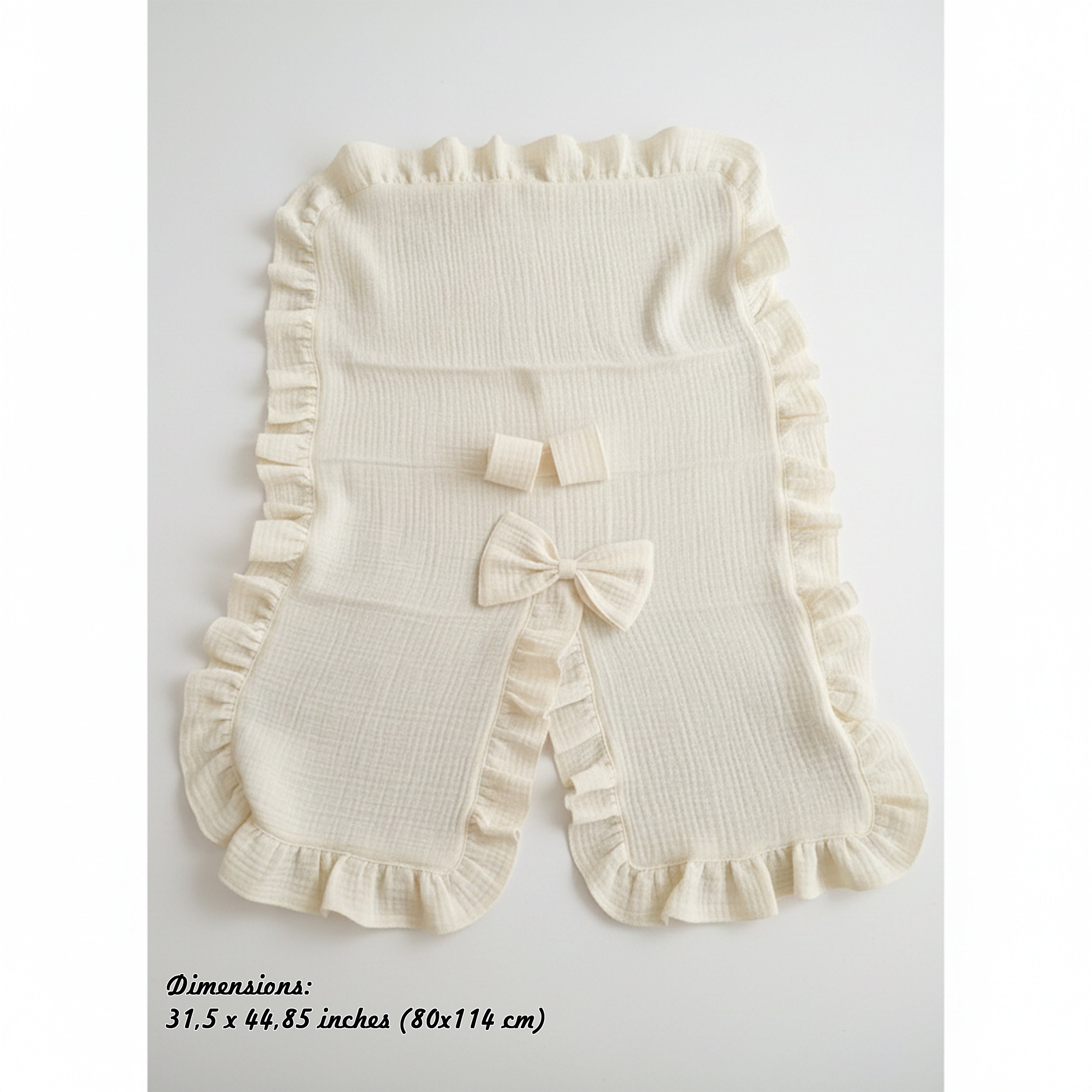 Personalized Muslin Stroller Cover with Ruffled Edges & Bow, Custom Name Car Seat Cover, Soft Cotton Baby Blanket Gift