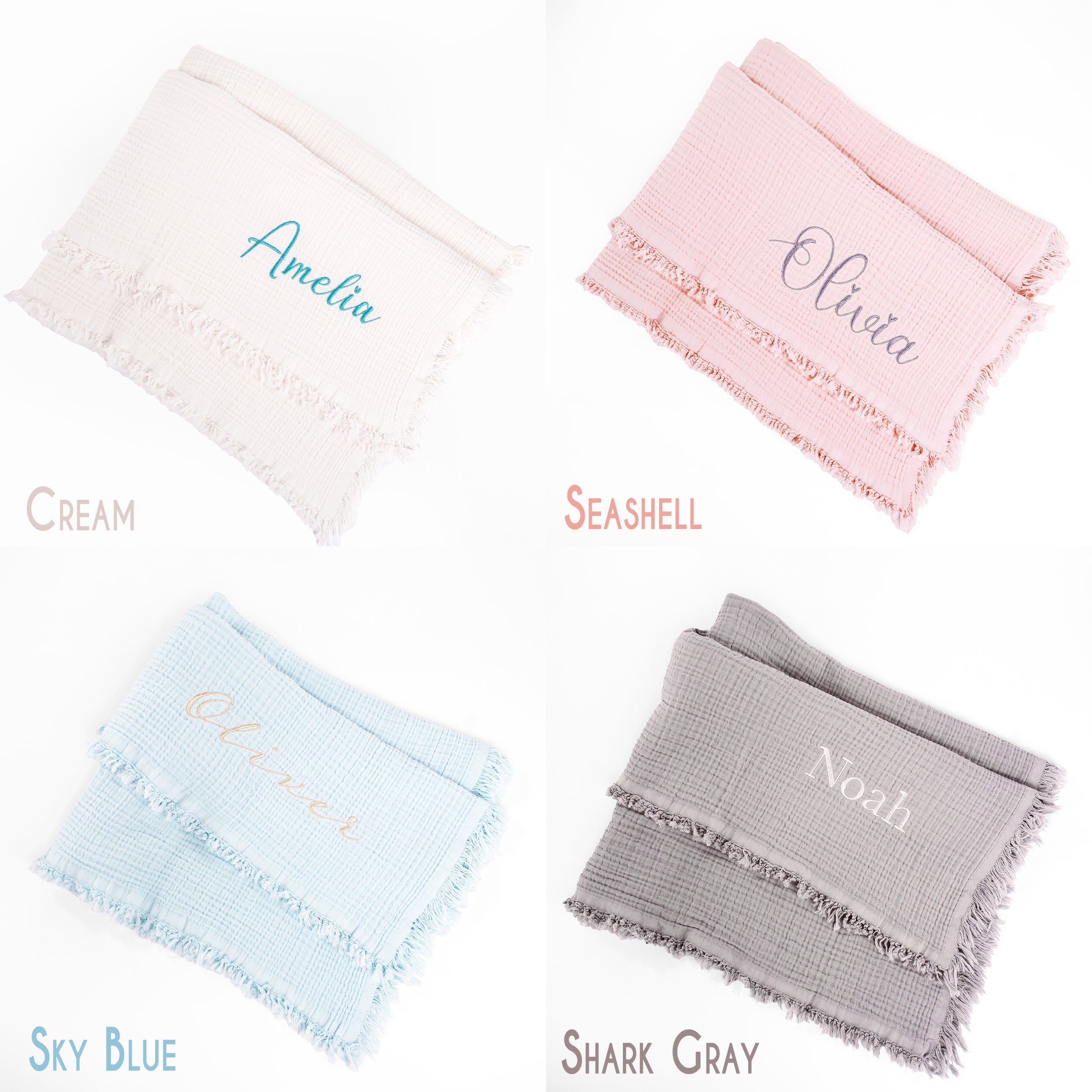 Personalized Muslin Stroller Cover with Ruffled Edges & Bow, Custom Name Car Seat Cover, Soft Cotton Baby Blanket Gift